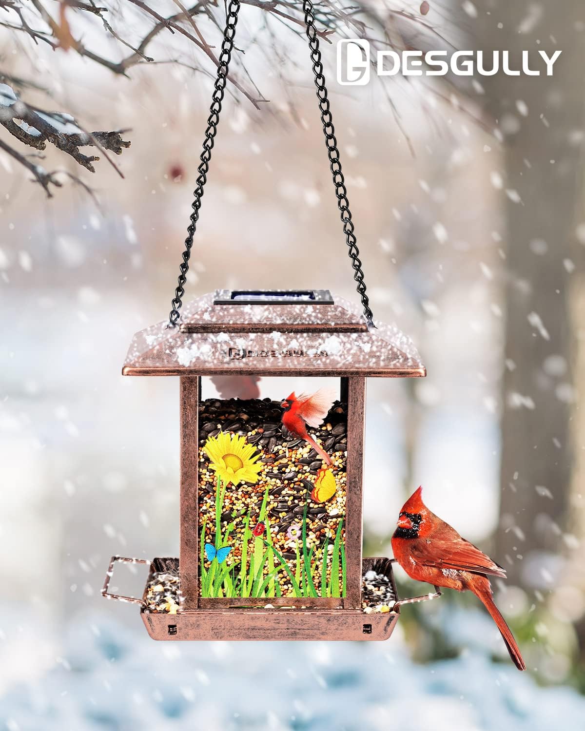 Solar Bird Feeders for Outdoors - 2.5 LBs Metal Wild Large & Small Bird Feeder for Outside Hanging, Gift Ideas for Avian Enthusiast Garden Yard Seeds (Chew-Proof, Weather Resistance)