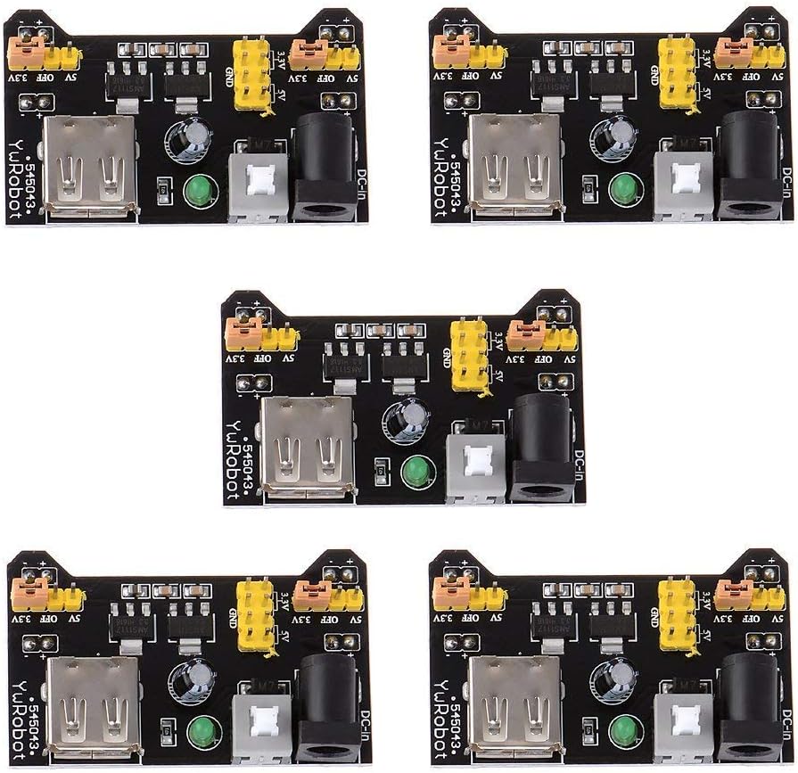 HiLetgo 5pcs 3.3V 5V Power Supply Module for MB102 102 Prototype Breadboard DC 6.5-12V or USB Power Supply Module
