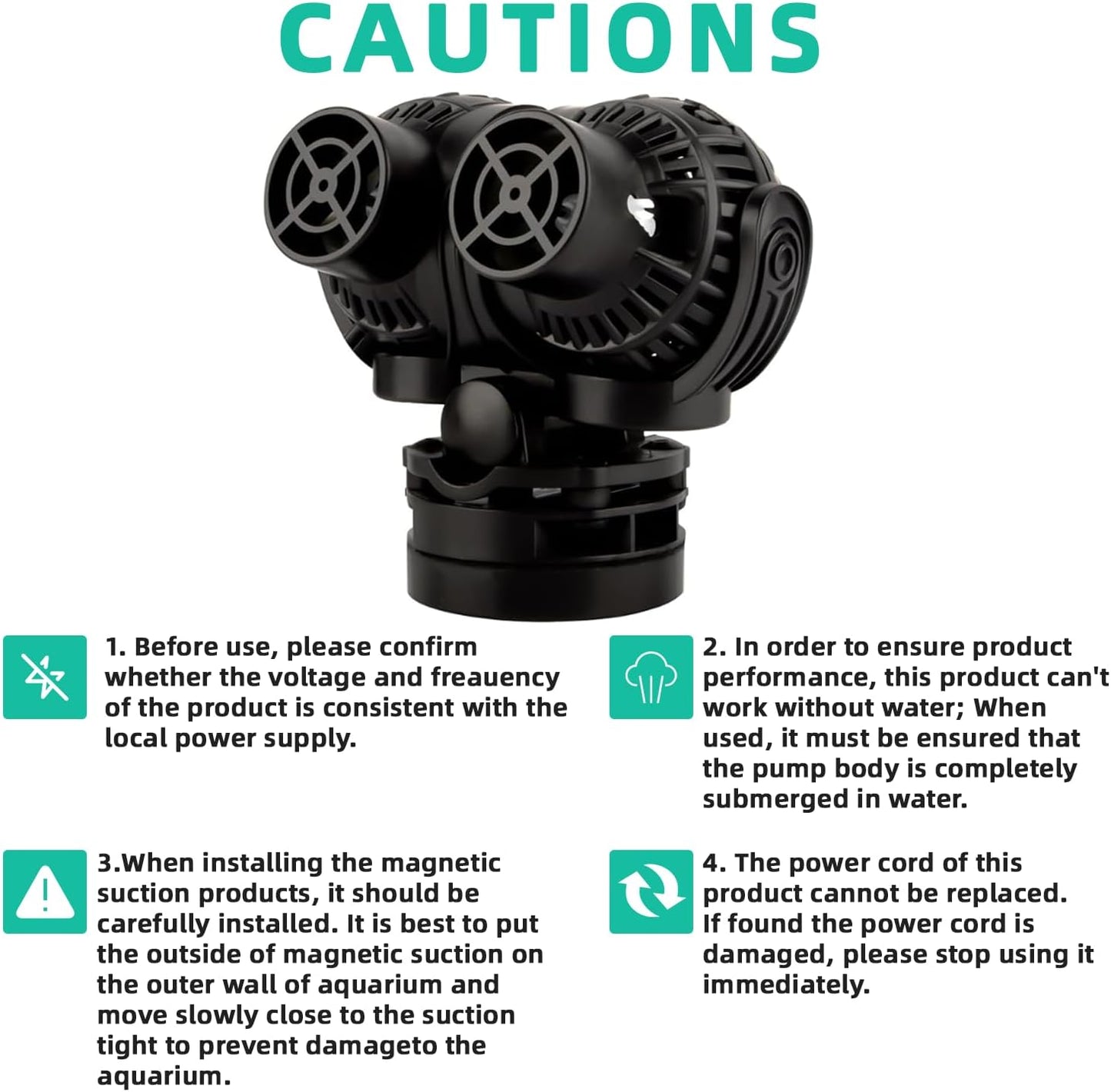 FREESEA Aquarium Circulation Pump Wave Maker Power Head with Magnetic Mount Suction for 20-75 Gallon Saltwater Freshwater Tank (1600 GPH, Black)