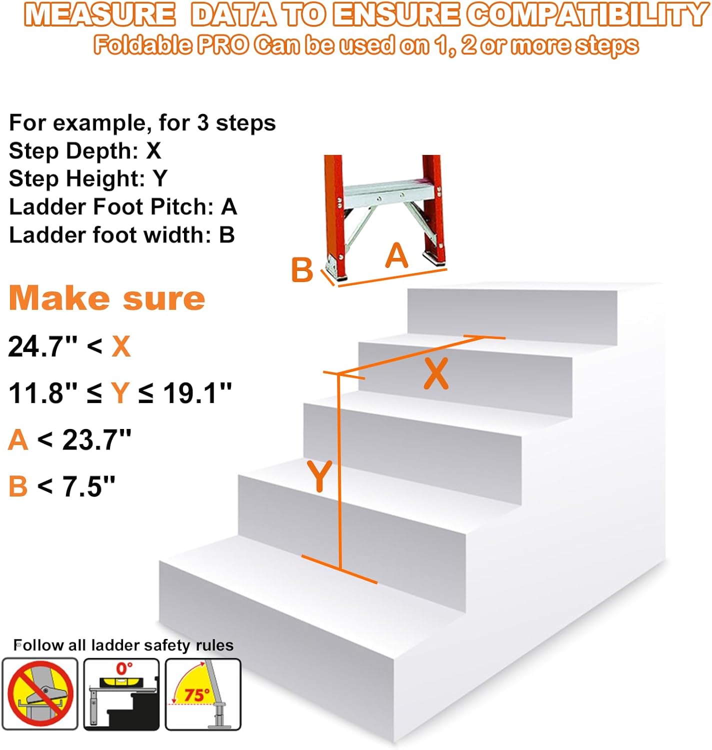 Foldable Heavy Duty Ladder Extender Pro-Adjustable Height 11.8-19.1", Ladder Leveler for Stair-Ladder Aide-Ladder Leveler for Extension Ladders with 23.7x7.5" Platform-Non-Slip Mat-Holds up to 880lbs