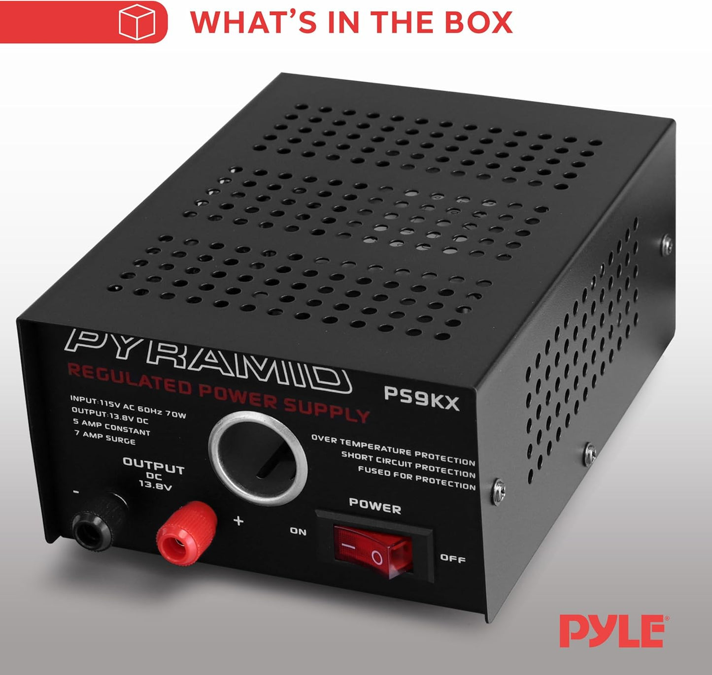Pyramid PS9KX Universal Compact Bench Power Supply-5 Amp Linear Regulated Home Lab Benchtop Converter w/ 13.8 Volt DC 115V AC 70 Watt Input, Screw Type Terminal, 12V Car Cigarette Lighter