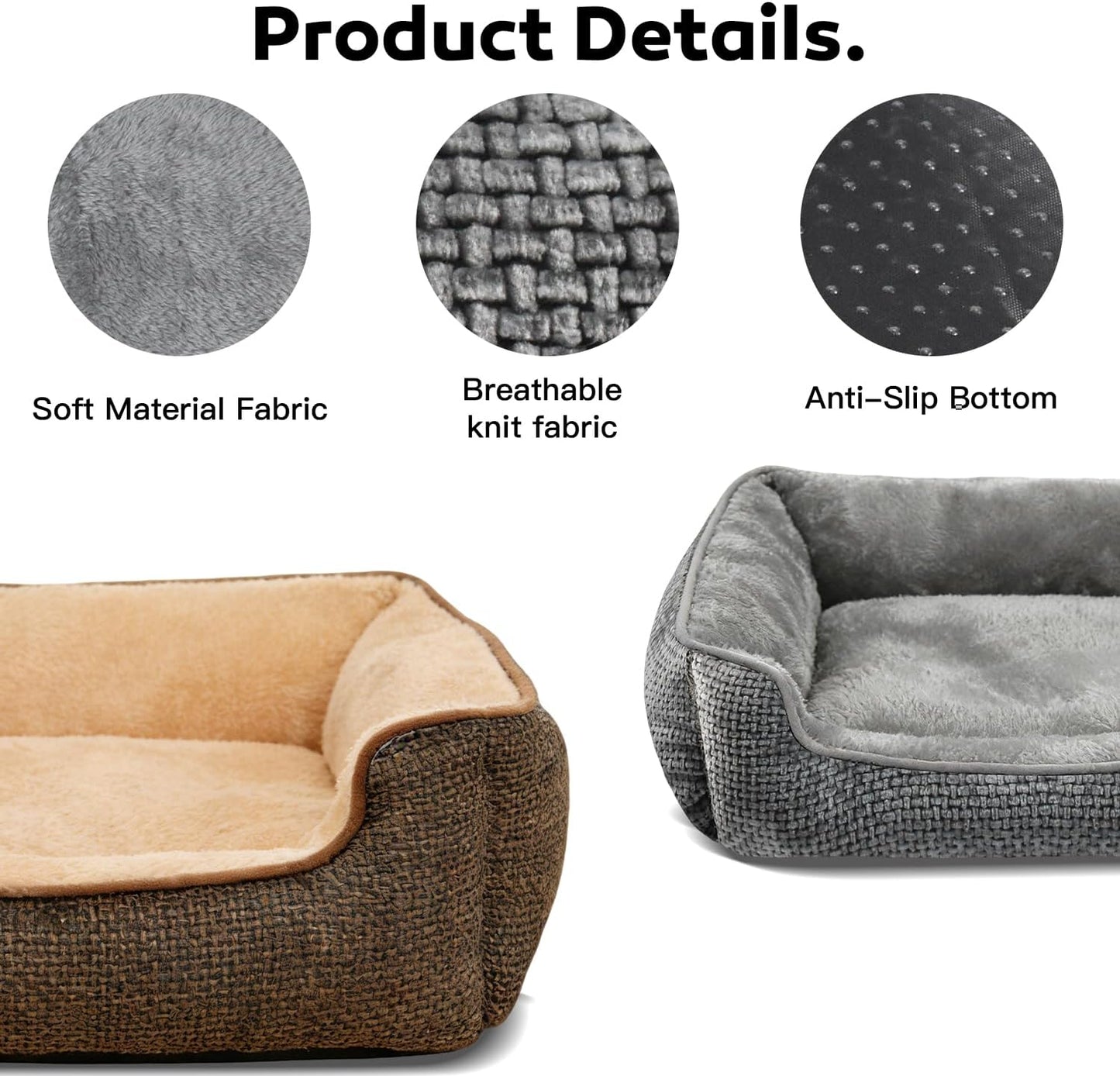 Dog Beds for Small Medium Large Dogs & Cats - Rectangle Orthopedic Washable Pet Bed with Non-Slip Bottom | Durable Calming Sofa for Indoor Cats & Puppies | Multiple Sizes & Breathable Design,Grey,S