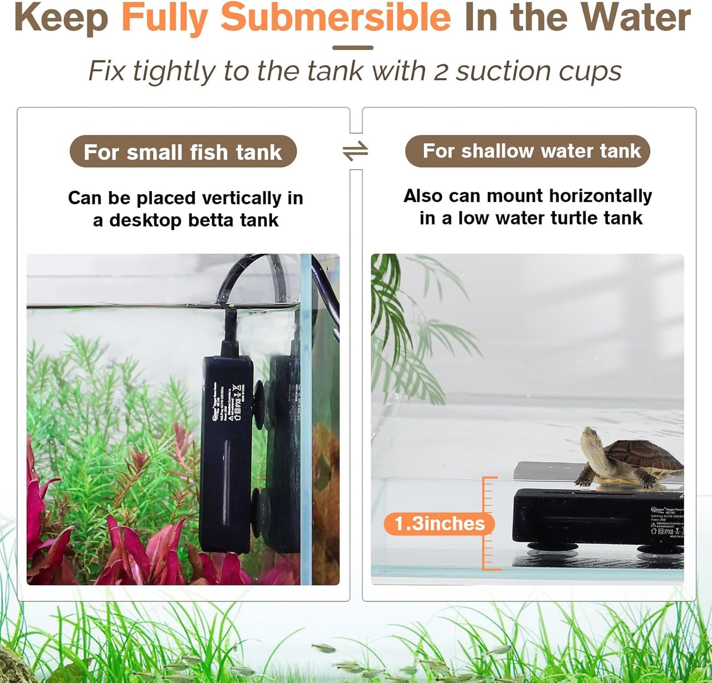 hygger Mini Fish Tank Submersible Heater 50W for 5-10 Gallons Small Betta Aquarium Heater with Digital Display Controller Adjustable Temperature