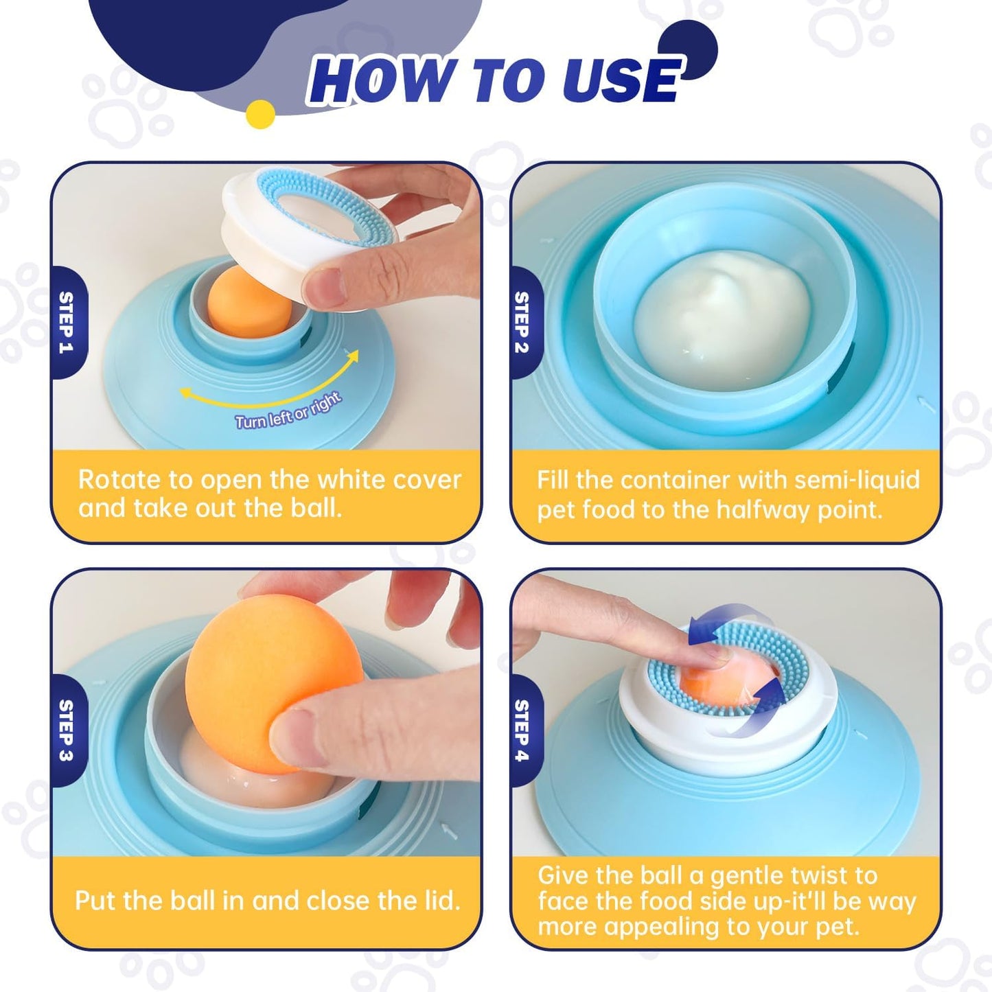 Cat Liquid/Wet Food Licking Bowl, Slow Feeding Pet Bowl, Cat Lick Ball Bowl, Non-Slip Design, Slow Eating, Pet Anxiety Relief Toy, Interactive Cat Bowl（Yellow Ball）