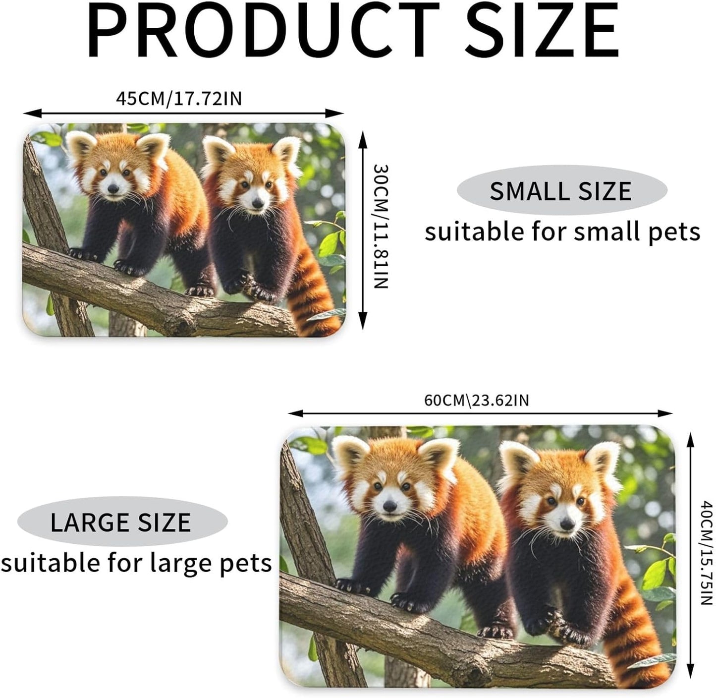 Pet Feeding Mat Leather Dog Food Mat Waterproof Pet Tablecloth Red Pandas Pet Placemat for Dogs Absorbent Dog Bowl Mat Anti-Slip Dogs Mats for Food and Water