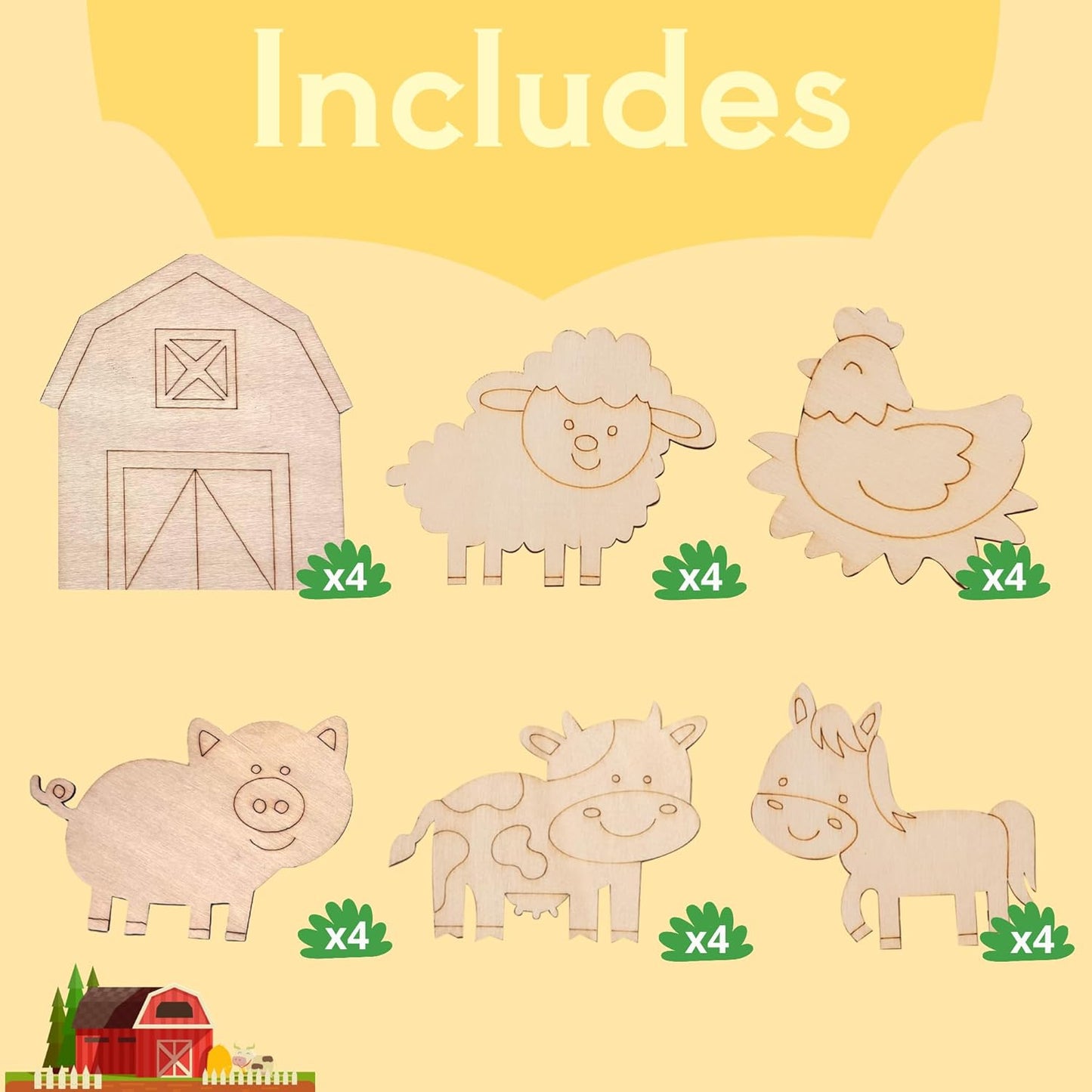 GEECOZYLIFE Farm Party Favors - 24 PCS Farm Animals with Art Supplies - Farm Barnyard Wooden Painting Kit - Thank You for Coming Gift - Kids Birthday Boys Girls Gifts Bulk