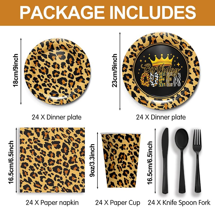 168pcs Leopard Print Party Supplies, Cheetah Print Party Tableware Set Leopard Plates Napkins Cups Cutlery for Wild Animal Leopard Theme Birthday Party Decorations | Serves 24
