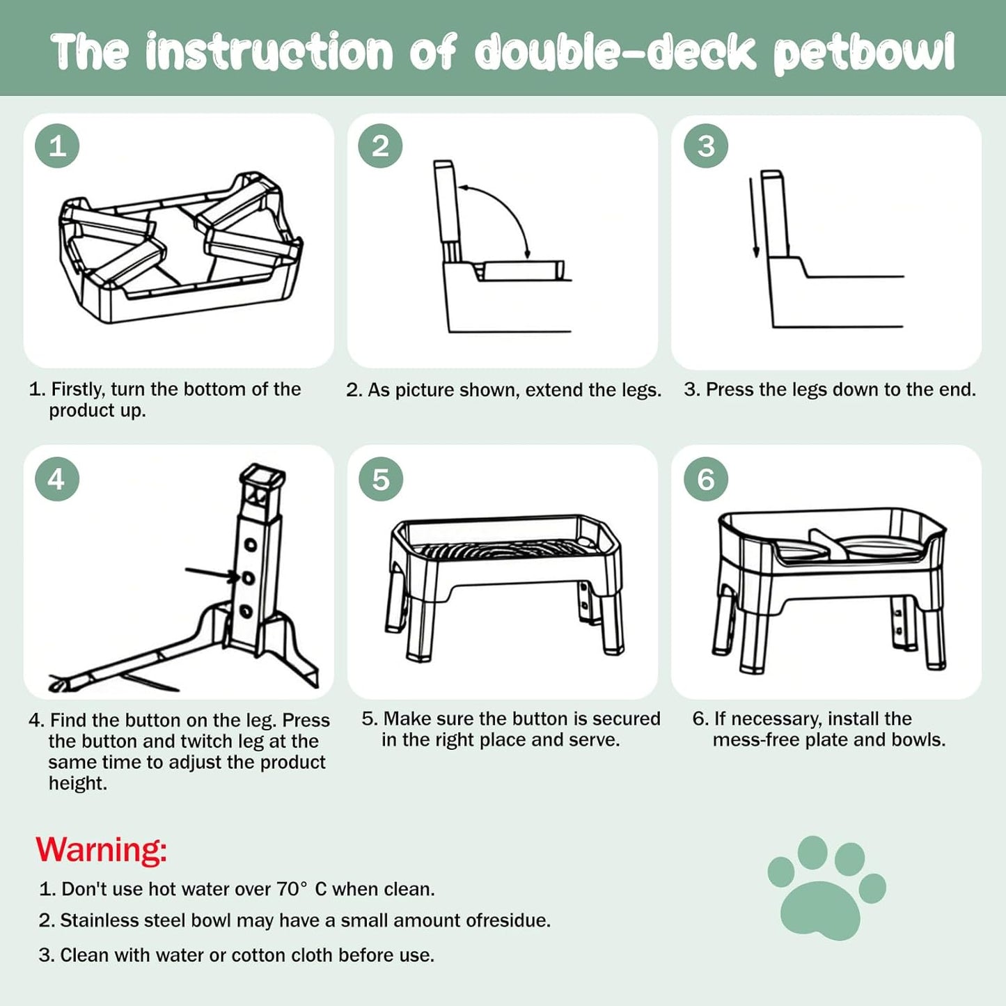 4 in 1 Adjustable Elevated Dog Bowls with 2*Stainless Steel Bowls, Anti-Spill Water Bowl, 4 Heights Raised Dog Bowl Stand for Small to Medium & Growing Large Puppies, Anti-Slip, Mess Proof Design
