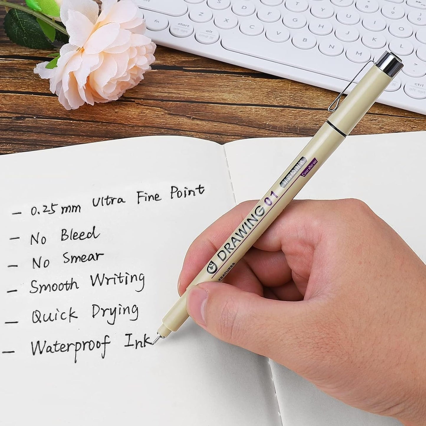 Muchcute Extra Fine Point Writing Pens:6 Black 0.25mm Ultra Thin Micron Pen 01 No Bleed Bible Journaling Study Supplies Annotation Smooth Waterproof Micro Line Tip Fineliner Gel Felt Ink Markers Stuff