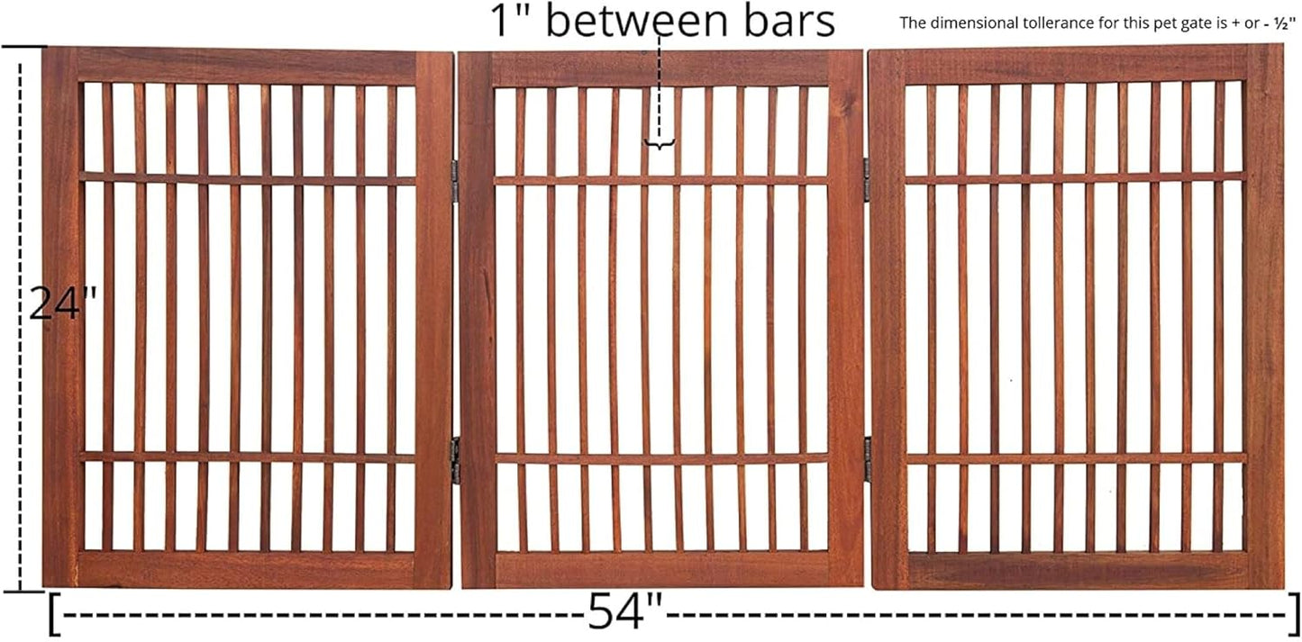 Urnporium Freestanding Wooden Dog Gate Foldable Indoor Pet Gate No Drill Expandable Barrier for Doorways Stairs Hallways Portable Wood Fence for Small Dogs & Puppies (Brown Pet Gate, 3 Panel 24" Tall)