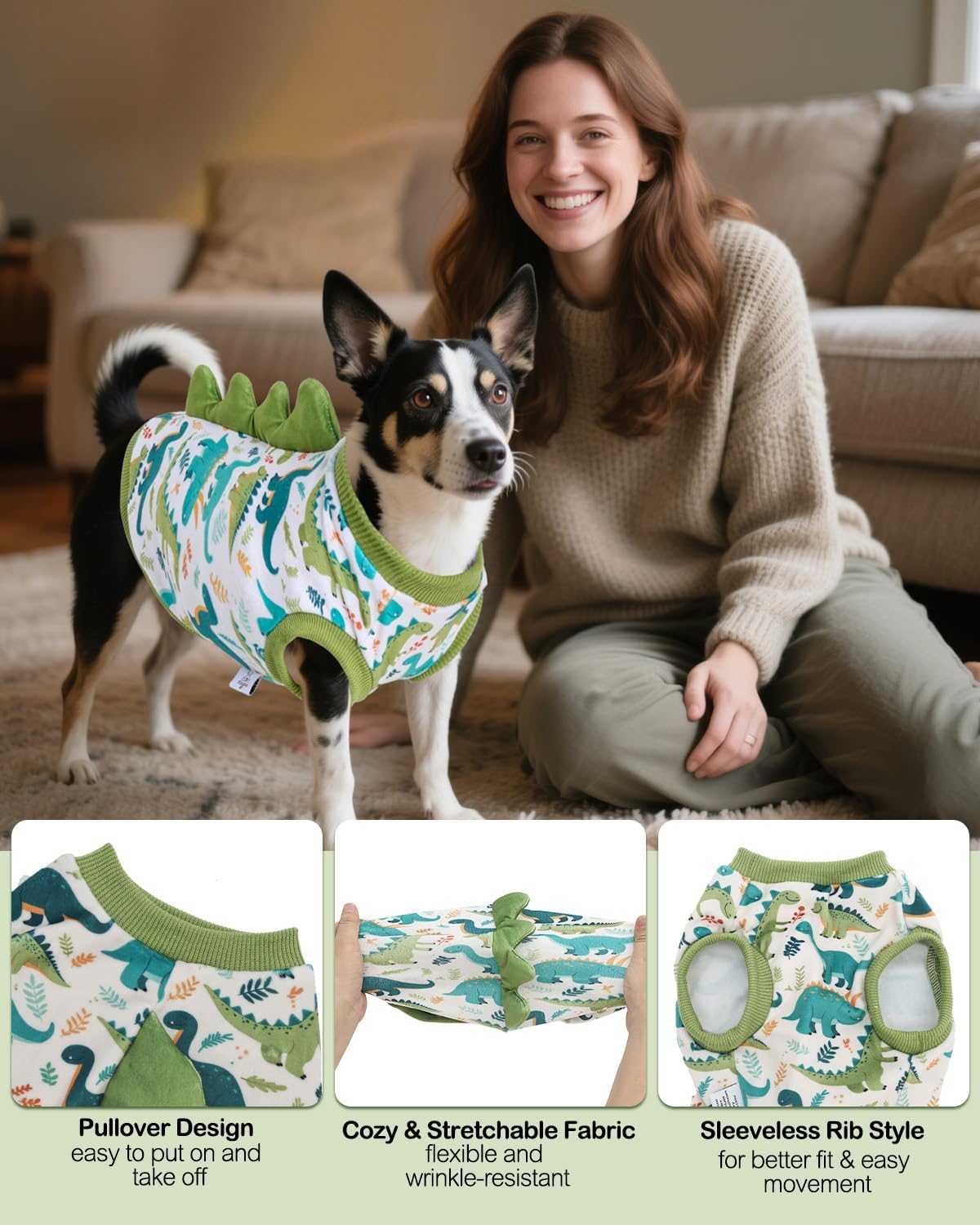 CuteBone Dinosaur Costume Dog Shirt, Stretchy Velvet T-Shirt Clothes for Small Dogs, Soft & Breathable Pet Tee Outfit Cat Apparel for Daily Wear, Cozy Pullover Design Puppy Fashion COSBX03M