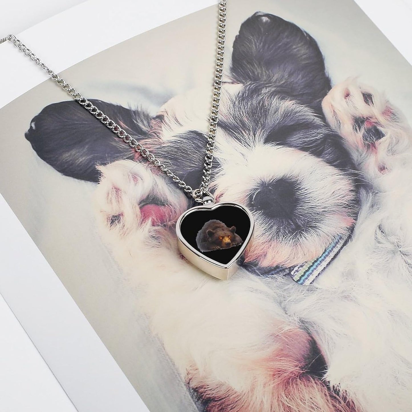 Bear with Glowing Eyes Urn Necklaces for Ashes Heart Dog Keepsake Pendant Cat Cremation Jewelry