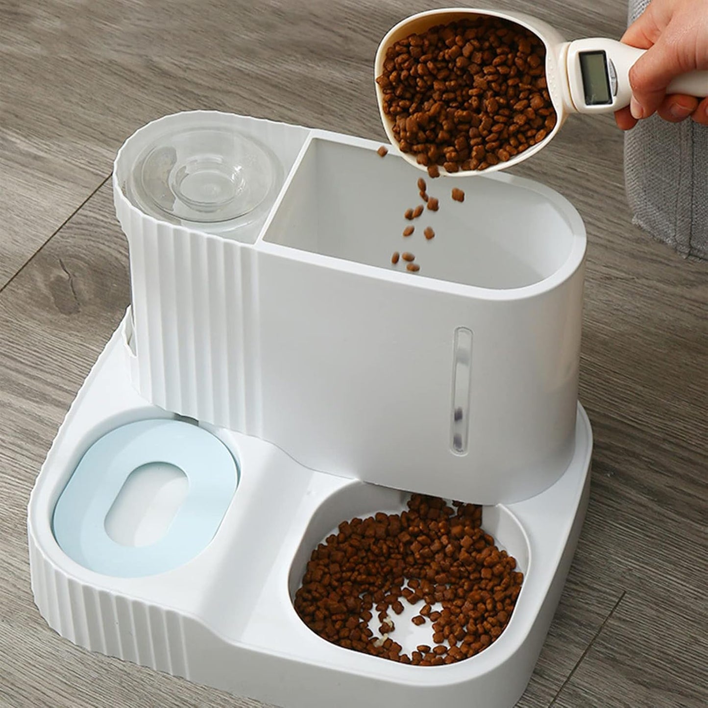2 in 1 Automatic Gravity Cat Feeder, Dog Food and Water Dispenser Large Capacity, Cat Water Fountain for Small Medium Cats, Dogs, Puppies and Rabbits,Blue