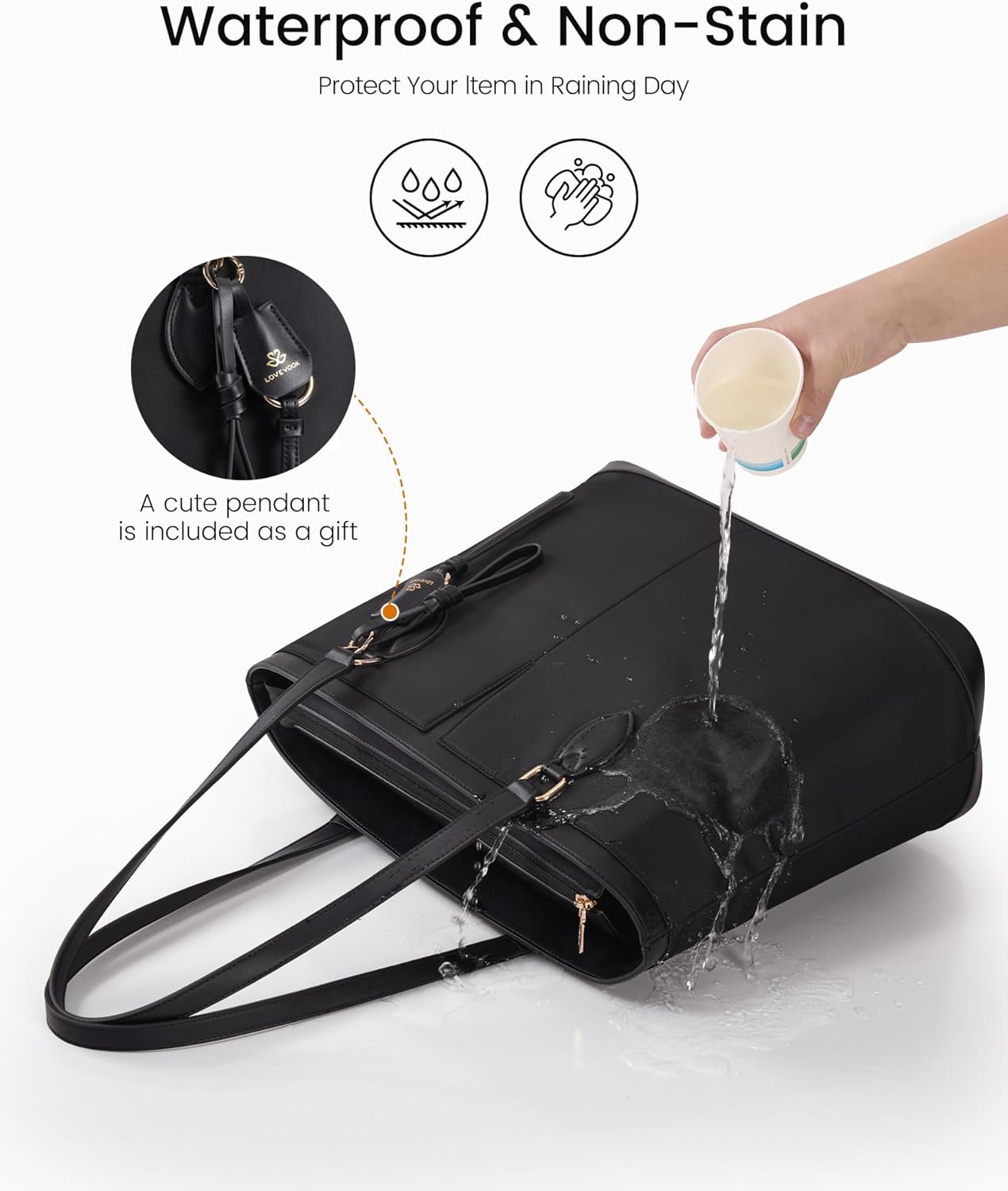 LOVEVOOK Laptop Tote Bag for Women, Lightweight Work Tote with Cup Holder, Waterproof Large Computer Bag for Office Travel