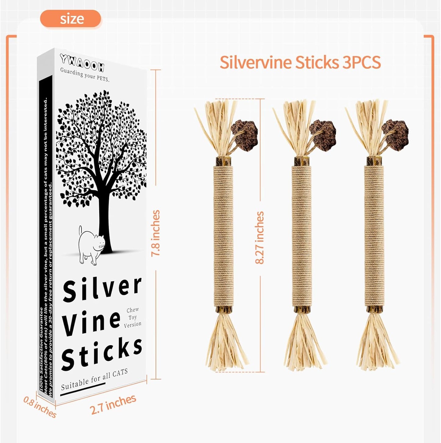 3 Pack Silvervine Sticks Cat Toys, 100% Natural Kitten Teething Chew Toys, Catnip Toys for Kittens & Cats, Cat Approved Gift, Protects Furniture