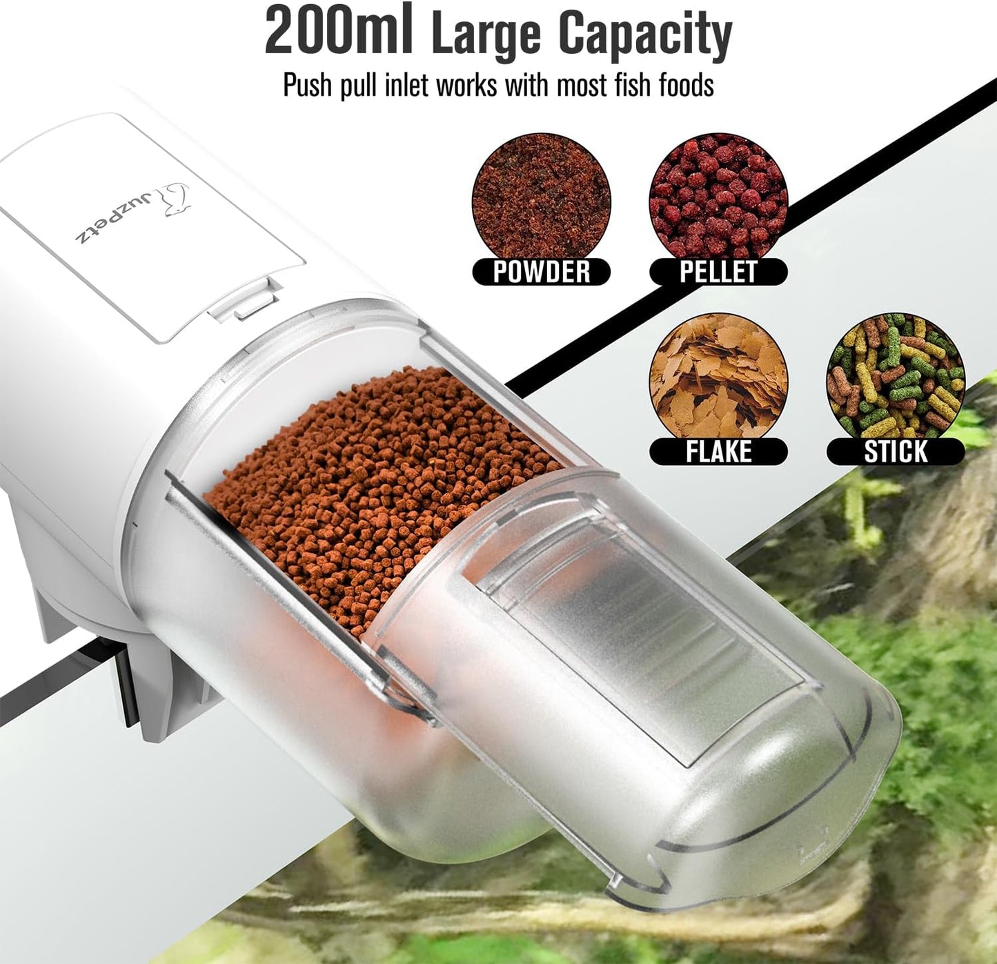 Automatic Fish Feeder Dispenser for Aquarium, 200ml Large Capacity Auto Turtle Fish Feeder for Small Tank, Battery Powered Food Feeding Timer for 7, 14 Day Weekend Vacation, Batteries Included
