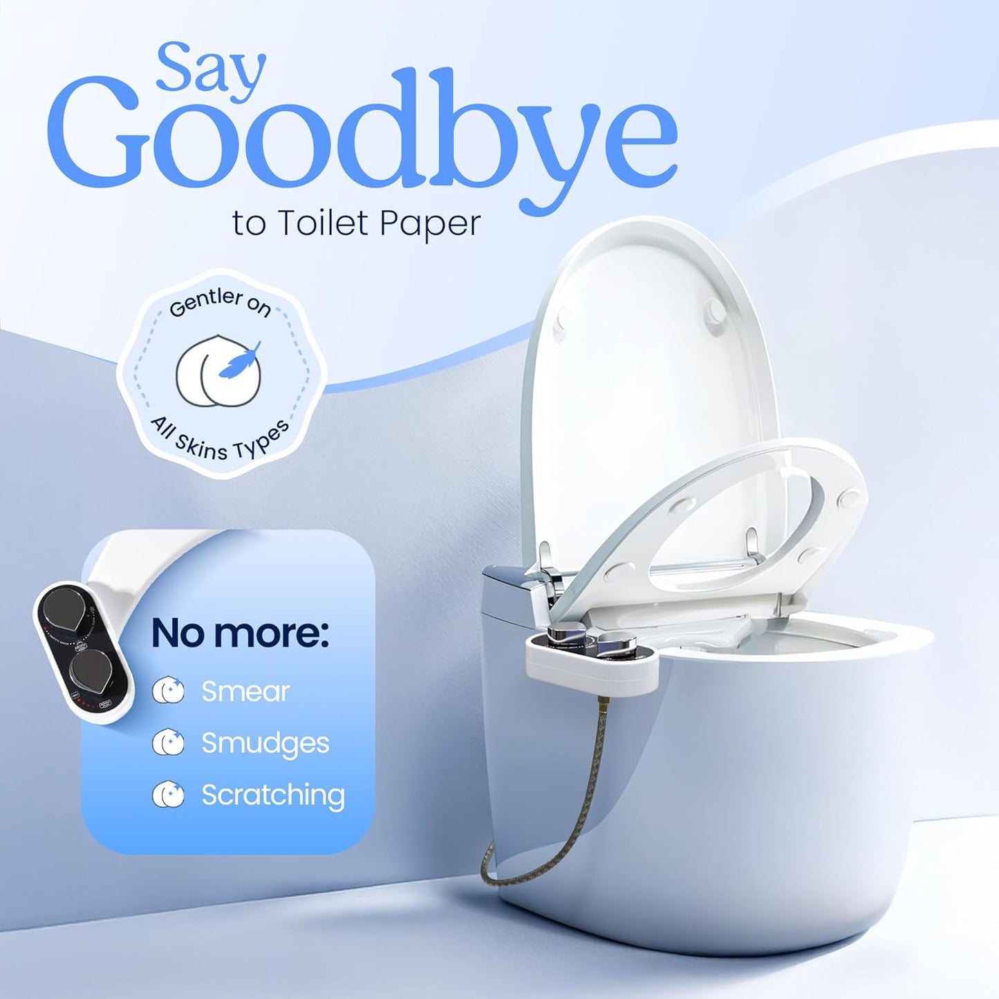 CLEAR REAR Bidet Attachment for Toilet Seat - Non-Electric with Self Cleaning Nozzles, Leak Proof Connectors, Adjustable Water Spray, Rear & Feminine Wash - Hygienic Bathroom Upgrades (Black)