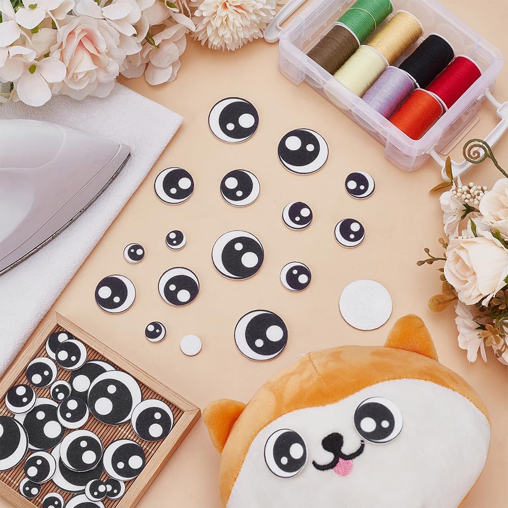 FINGERINSPIRE 20 Pairs Felt Eyes Appliques for Crochet Stuffies and Plushies 4 Sizes Round Black Color Felt Craft Doll Eyes Sewing Patches DIY Doll Puppet and Plush Animal Making Supplies