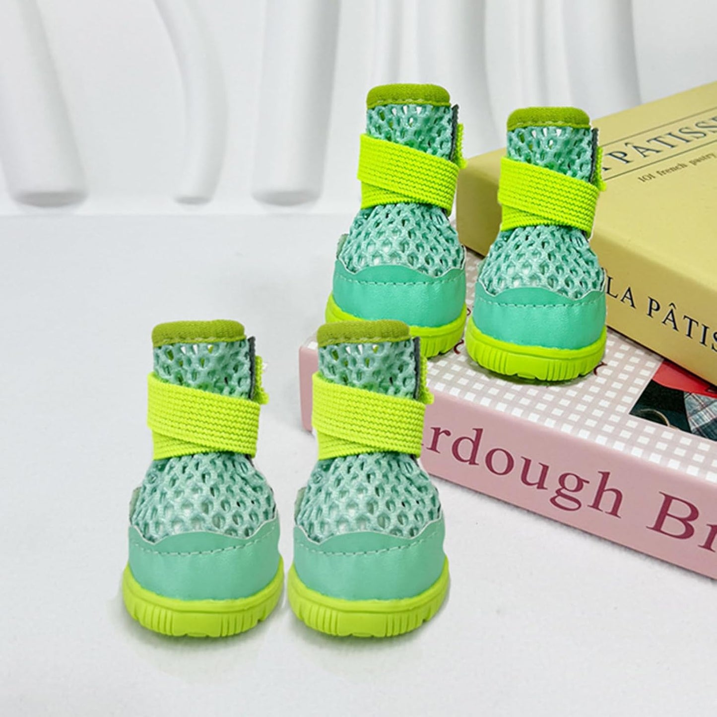 Anti Slip Dog Shoes Paw Protectors for Hardwood Floors,Breathable Puppy Boots with Adjustable Straps for Hot Pavement Beach_3#(Green)