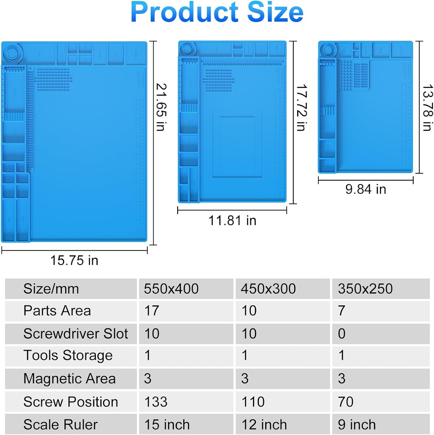 STREBITO Soldering Mat Electronics Repair Mat, Silicone Work Mat Heat Resistant 932°F, Magnetic Mat for Screws and Tools, Solder Mat Silicone Pad for Watch, Phone, Eyeglass, Knife, Size 13.8 "x 9.9"