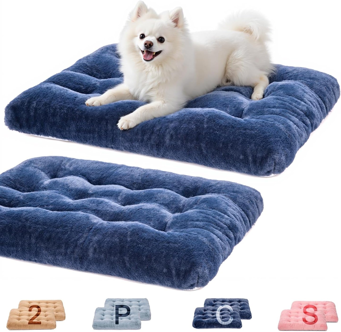 2 Pack Washable Dog Bed, Deluxe Plush Dog Crate Beds with Anti-Slip, Comfy Kennel Pad Pet Sleeping Mat for Large, Medium and Small Dogs (2 Pack x Navy, 23.0" L x 18.0" W x 3.0" Th)