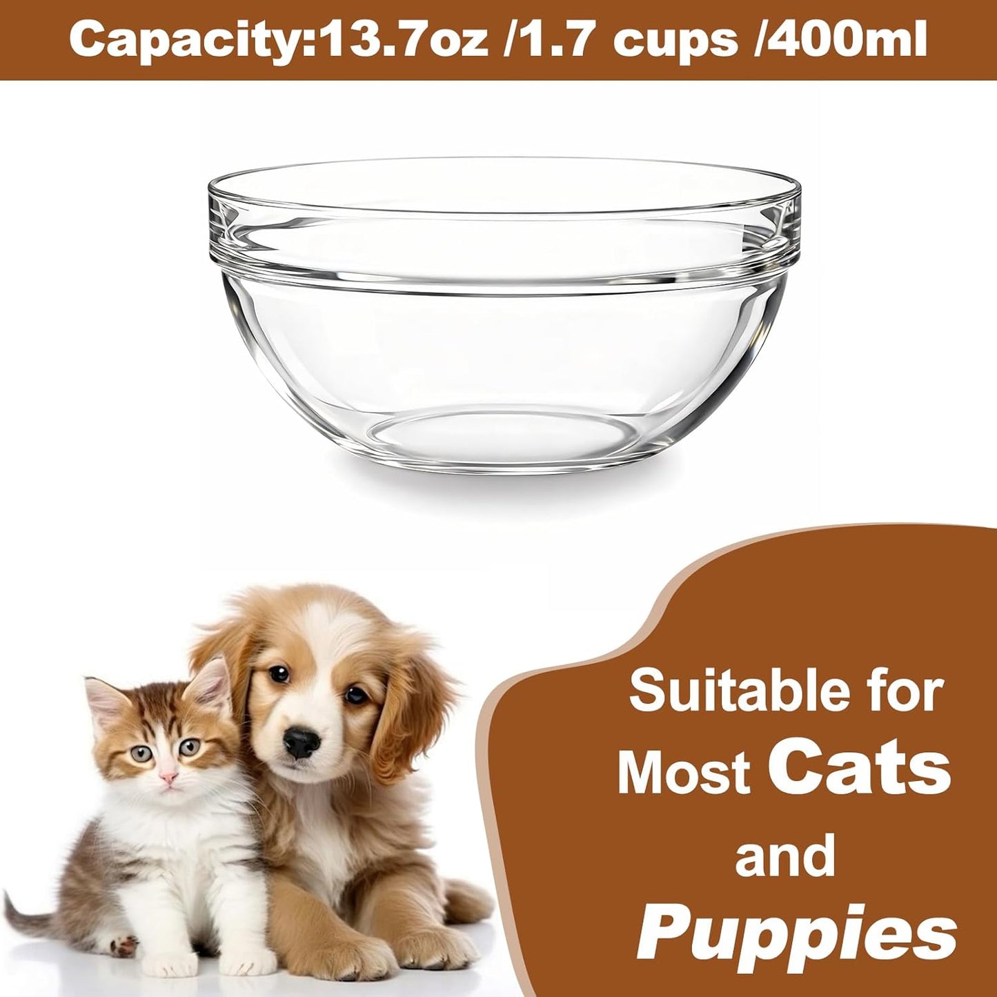 Replacement Glass Bowl for Feoyoho 3.75in Feeder Stand – Small, 13.7 oz / 1.7 Cups, Dishwasher & Microwave Safe