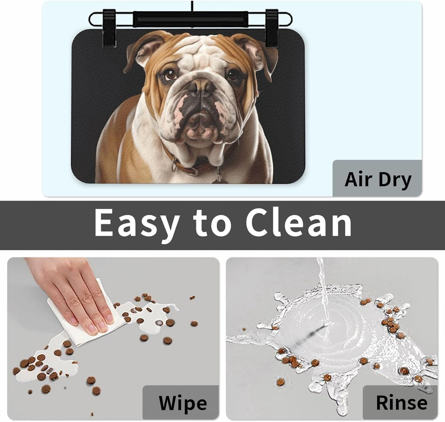 Pet Feeding Mat Leather Dog Food Mat Waterproof Pet Tablecloth English-Bulldog Pet Placemat for Dogs Absorbent Dog Bowl Mat Anti-Slip Dogs Mats for Food and Water