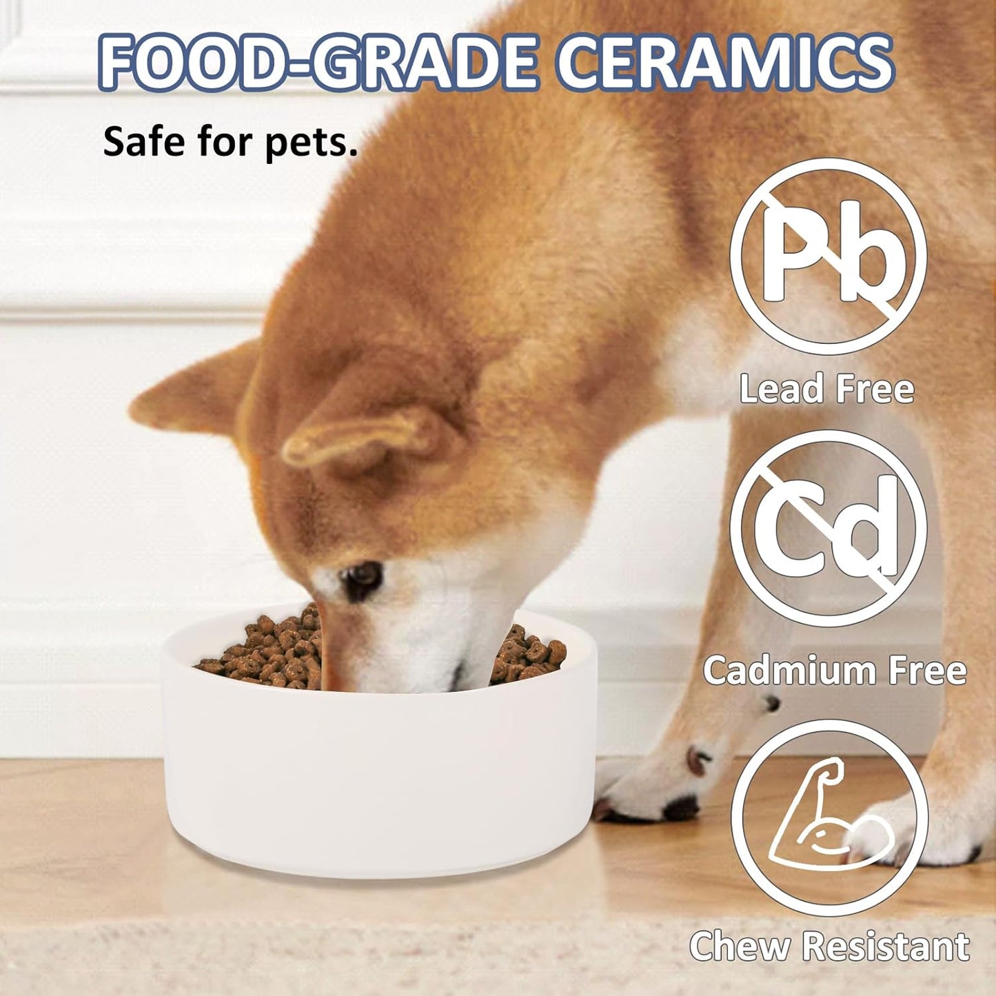 Ceramic Dog Bowl for Food and Water - Pet Dish for Small and Medium Dogs - Microwave and Dishwasher Safe - 28.74 oz - 850 ml - White