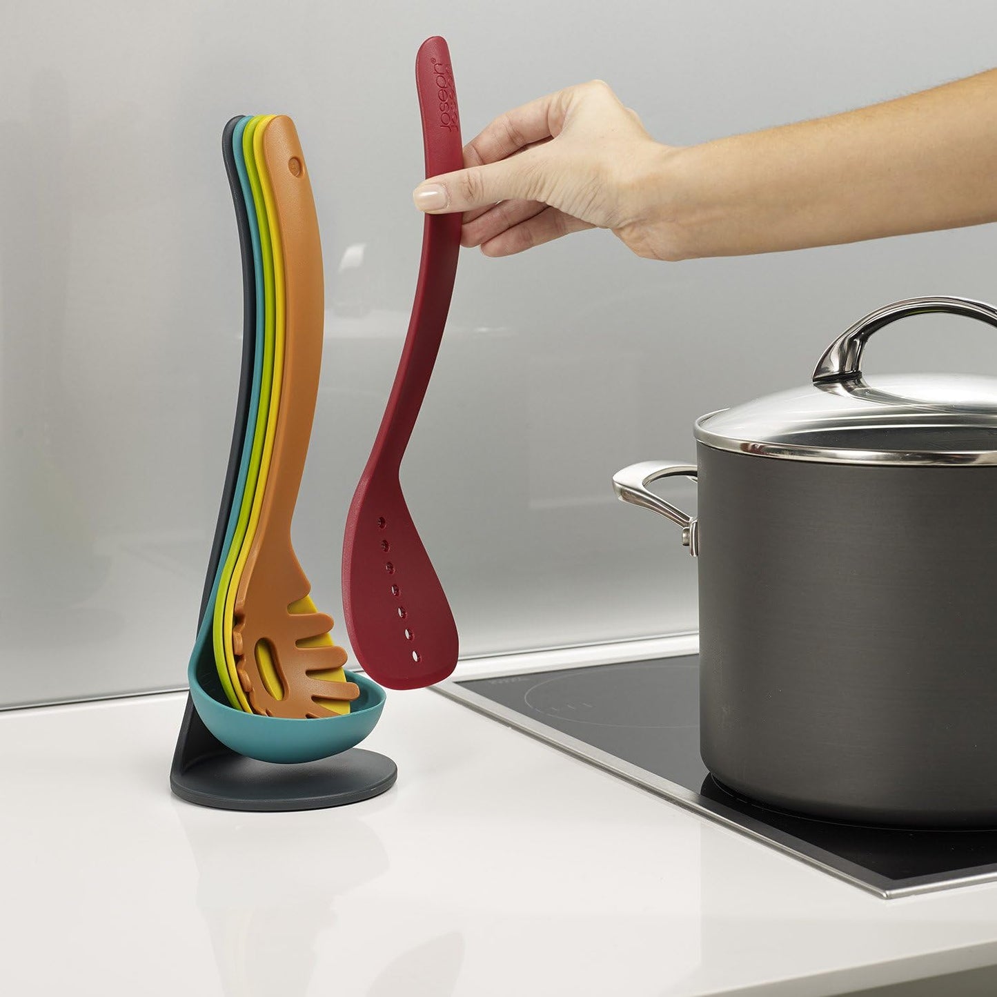 Joseph Joseph Nest Utensils Compact Stacking Kitchen Tool Set with Magnetic Storage Stand Nylon, 5-piece, Multicolored