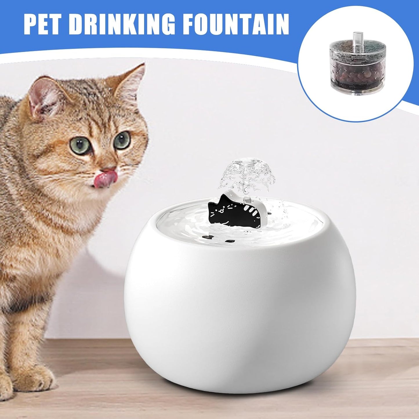 Pet Drinking Fountain – Electric Rechargeable Water Dispenser | Filtered Waterer featuring Sensor Activation with 3D Flow Design & Long-Lasting Filter for Cats and Small Pets, Home, Outdoor, Desk, Pat