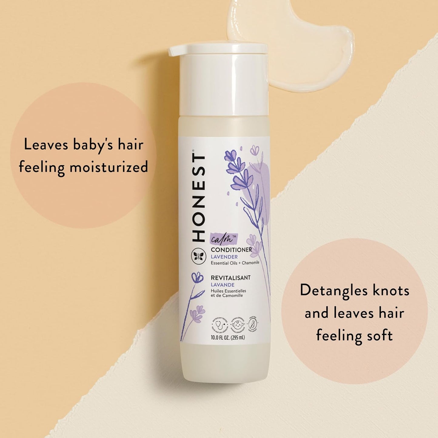 The Honest Company Baby Shampoo, Body Wash & Conditioner Duo, 2-in-1 Cleansing, Silicone-Free, Naturally Derived, Lavender Calm Scent, 20 fl oz