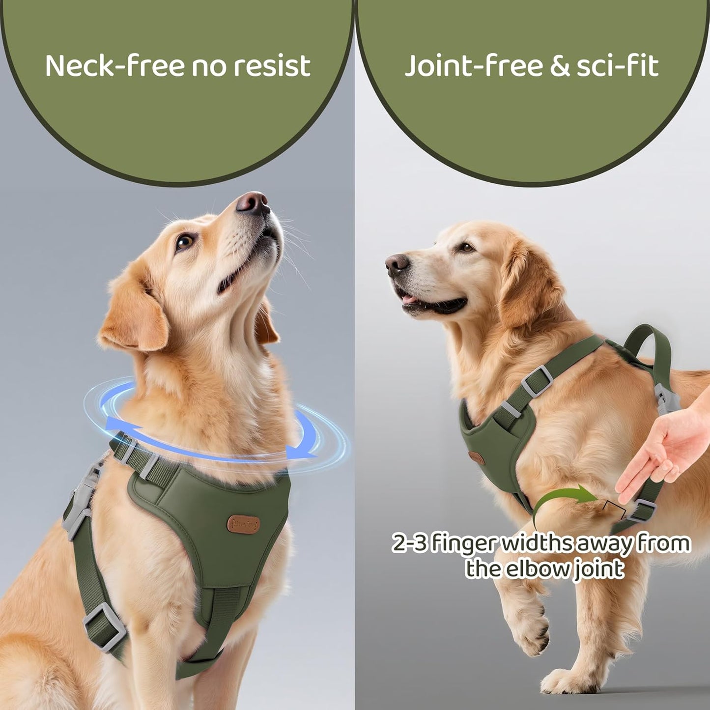 Xlife Dog Harness for Large Dogs - No-Pull Adjustable Vest Harness with 3D Air Cushion, Safety Buckle & No-Chock D Ring, Easy to Put On - Comfortable & Breathable for Easy Walking (Green L)