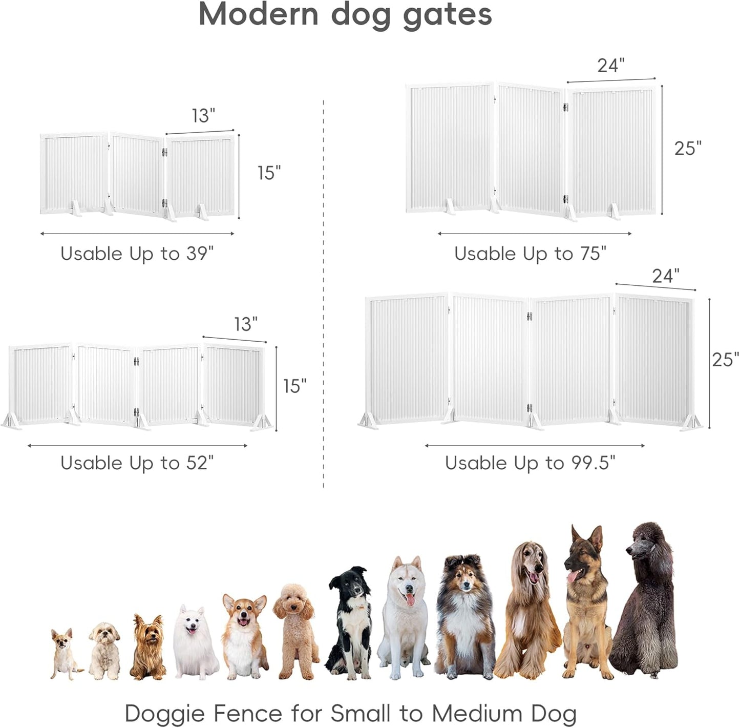 Freestanding Dog Gate 24inch Foldable Expandable Sturdy Pet Gate for Small Medium Dogs Modern Style Indoor Dog Gates for Doorways Stairs Hallway Kitchen Living Room,3 & 4 Panel