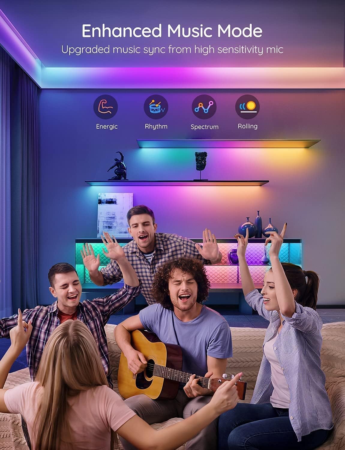 Govee 65.6 feet RGBIC LED Strip Lights for Bedroom, Smart Strip Lights Alexa Compatible, Color Changing LED Lights, Home Decor, 2 Rolls of 32.8 feet