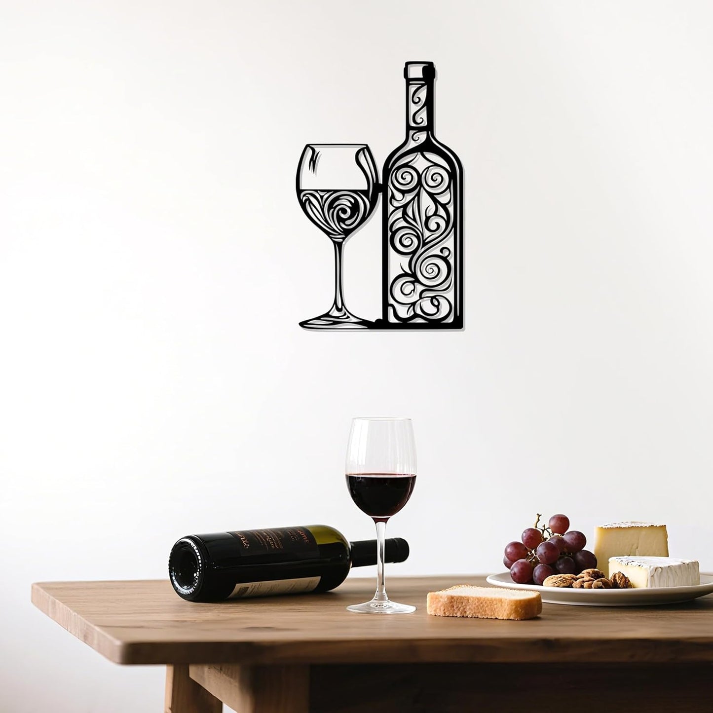 ACOSIY Metal Wine Wall Decor Black Wall Art for Kitchen Modern Bar Sign for Home Dining Room Decoration (Wine)