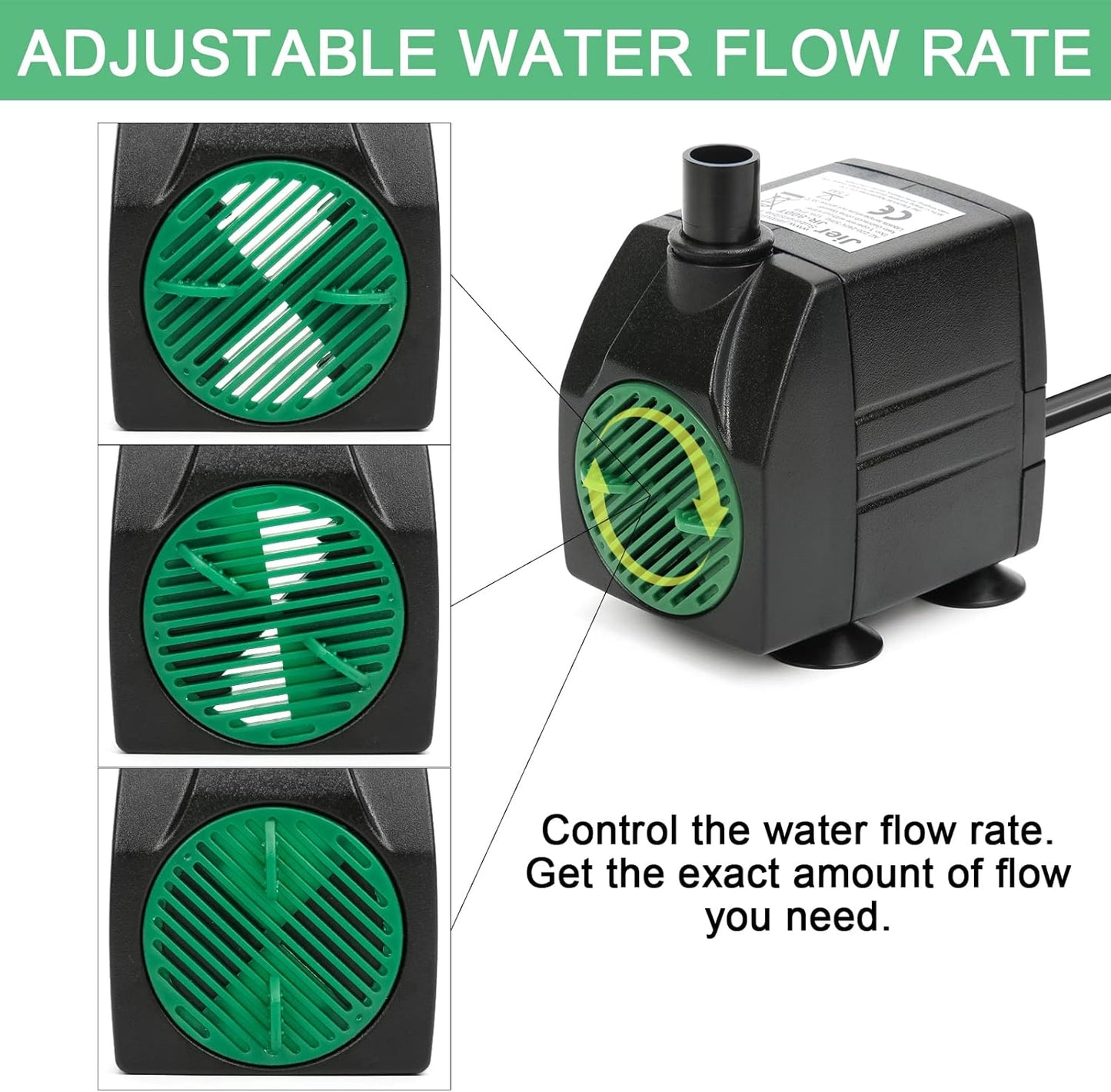 BARST Submersible Water Pump,Ultra Quiet 160GPH Aquarium Pump Adjustable Fountain Pump with 3 Nozzles and 6ft Power Cord for Fish Tank, Pond, Hydroponics,Outdoor Waterfall (600L/H,12W)