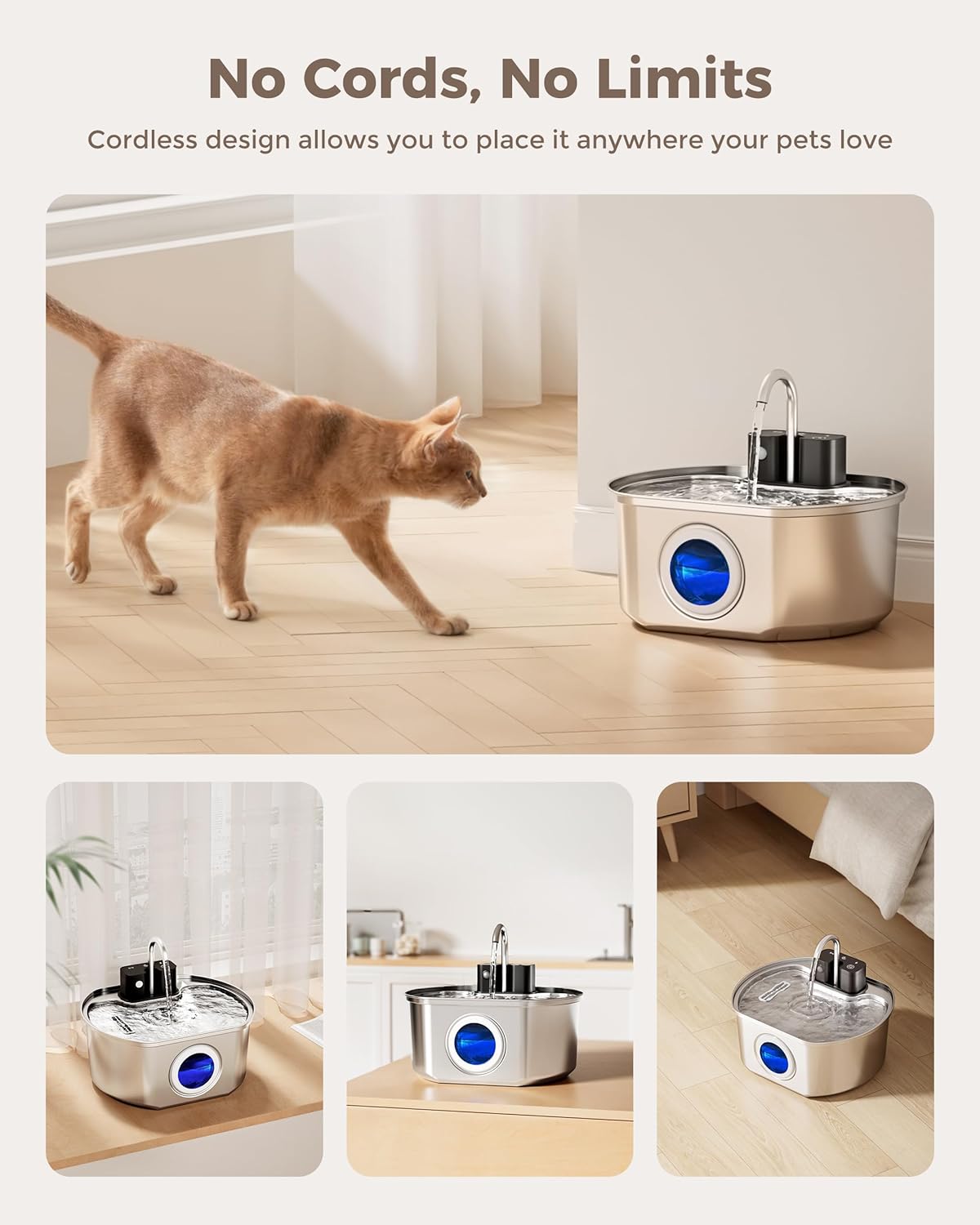 Cat Fountain Replacement Water Pump for 108oz/3.2L Wireless Pet Water Fountain Dog Water Dispenser