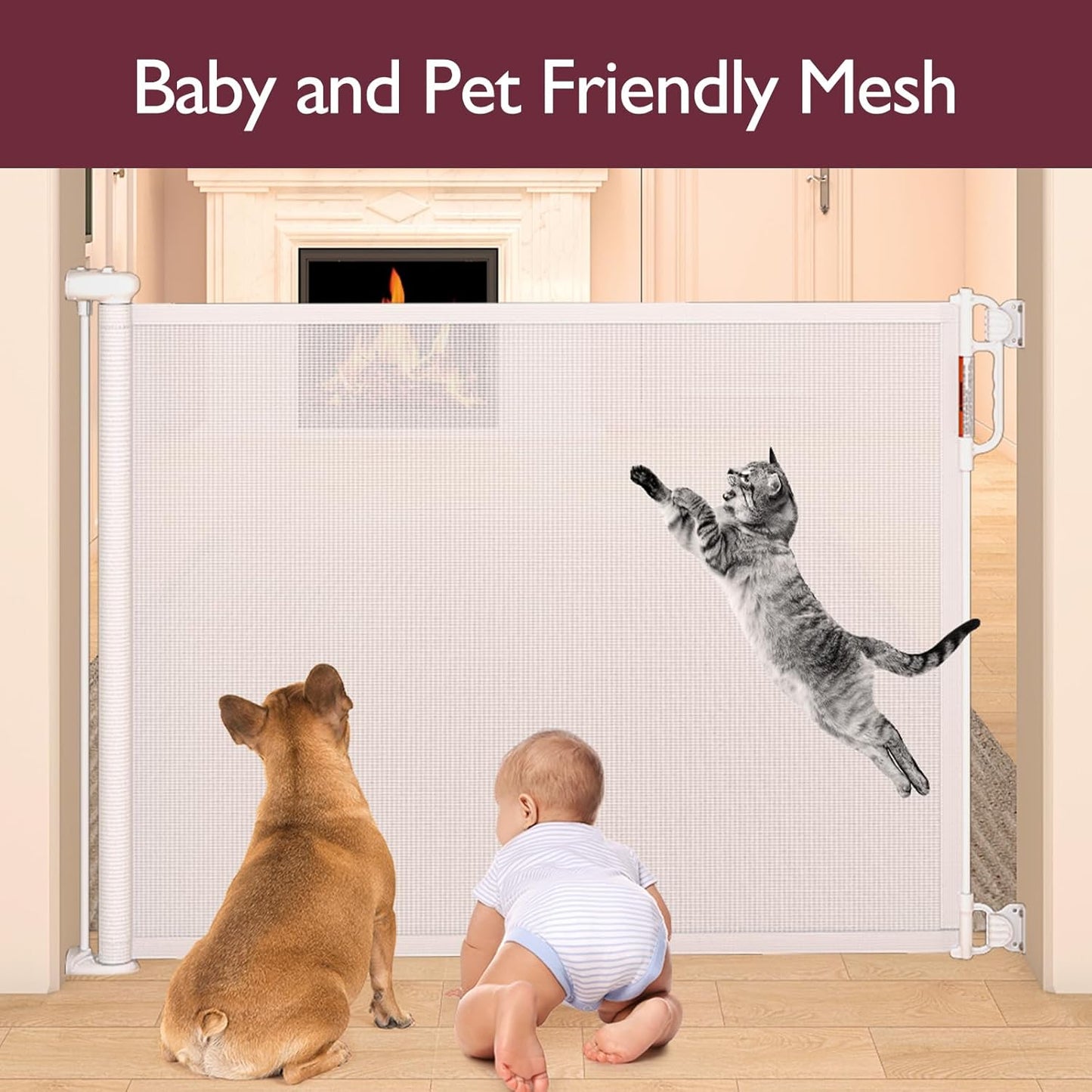 Retractable Baby Gate, Momcozy Extra Wide Mesh Baby Gates for Stairs, 41" Tall, Extends up to 71" Wide, Pet Dog Gate for Doorways, Stairs, Hallways, Indoor/Outdoor