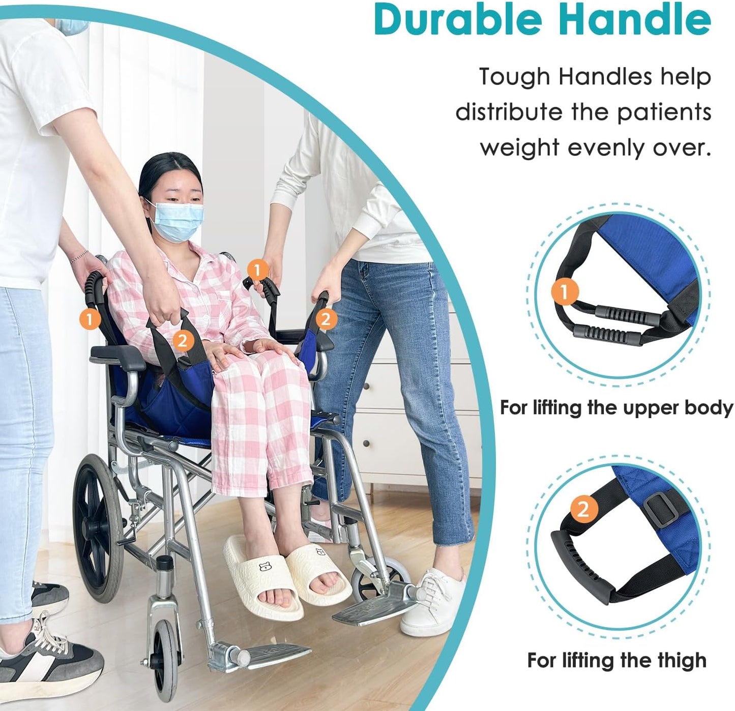 Patient Lift Transfer Belt from Bed to Wheelchair Stair Transfer Emergency Evacuation Chair Pad Safety Medical Lifting Sling Slide Board Transferring for Elderly, Disabled, Adults (Blue - 4 Handles)