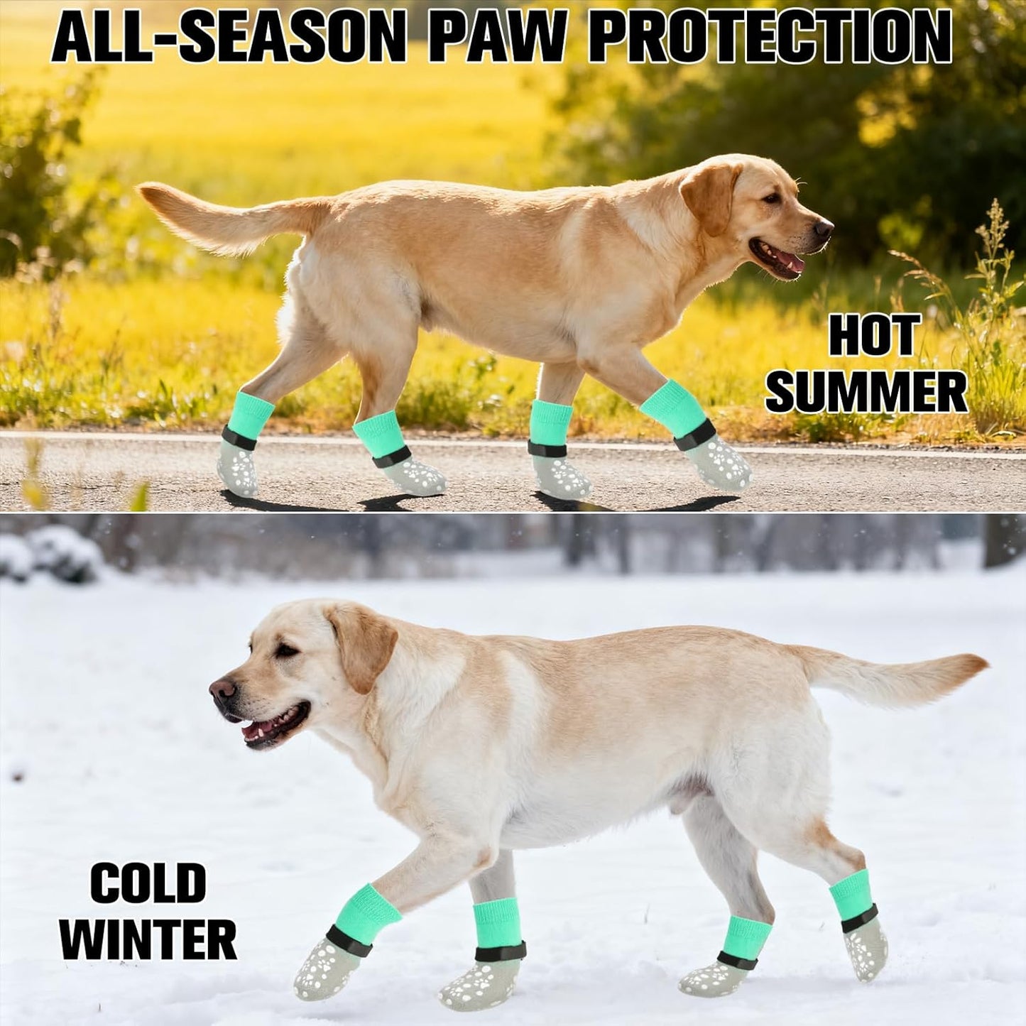 BINGPET Dog Socks to Prevent Licking Paws with Grippers for Hardwood Floors Anti Slip, Winter Warm Pet Shoes Booties, Extra-Thick Grip Dog Boots & Paw Protectors for Small Medium Large Senior Dogs, S