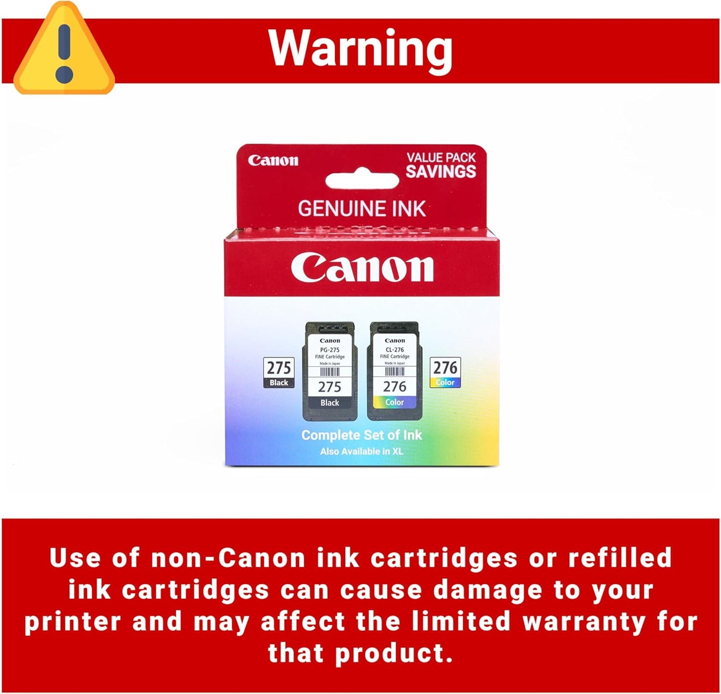 Canon PG-275 / CL-276 Genuine Ink Value Pack (2 Cartridges), Compatible with TS3520/3522/4722/3720/3722, TR4720
