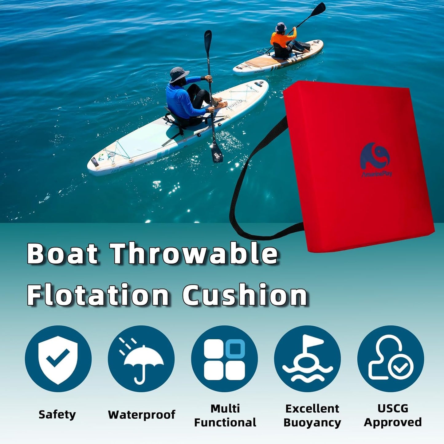 Throwable Flotation Cushion,Emergency Marine Foam Flotation Throwable Device,USCG Approved Type IV PFD Boat Throw Seat Cushion Life Preserver Emergency Safety Equipment for Boat Kayak Canoe Red-2PK