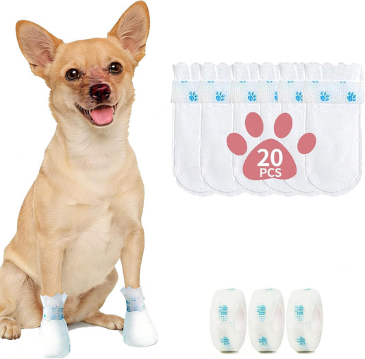 Disposable Dog Booties for Paw Protection - Waterproof, Adjustable Self-Adhesive Straps, 20 Count Dog Shoes for Indoor & Outdoor Use, Walking, Hiking, Pos (S（2.5-7.5KG)