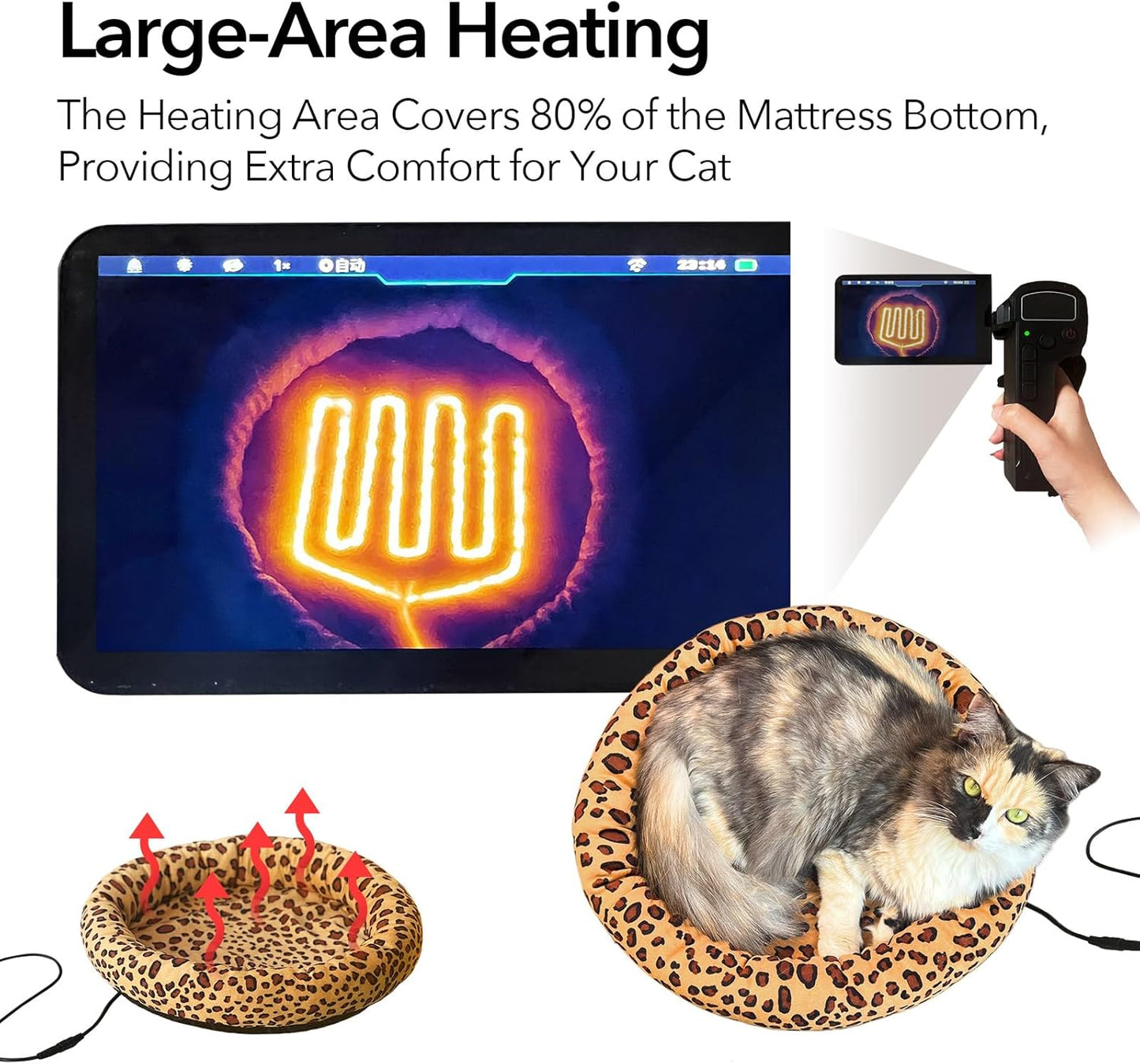 USB Heating Bed for Cats & Small Dogs - 5V Safe Heated Pad with 3-Temp Control, Washable, Indoor/Outdoor Pet Warming Bed Powered by Power Bank Battery/Car/Wall (Leopard)