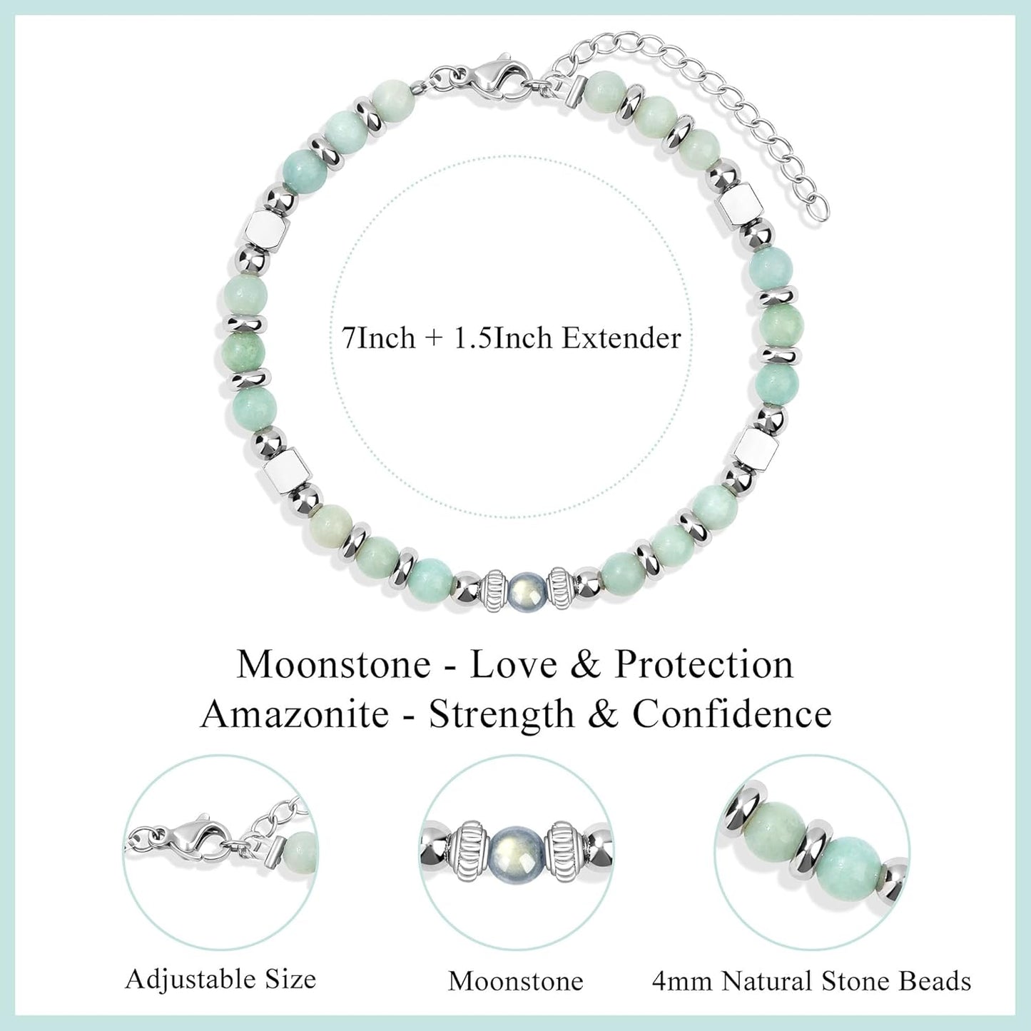 JoycuFF 𝗚𝗶𝗳𝘁𝘀 𝗳𝗼𝗿 𝗪𝗼𝗺𝗲𝗻 𝗠𝗼𝗼𝗻𝘀𝘁𝗼𝗻𝗲 𝗕𝗿𝗮𝗰𝗲𝗹𝗲𝘁 Amazonite Colorful Imperial Jasper Stainless Steel Beads Bracelets, Mothers Day Birthday Christmas Valentines Graduation Gifts