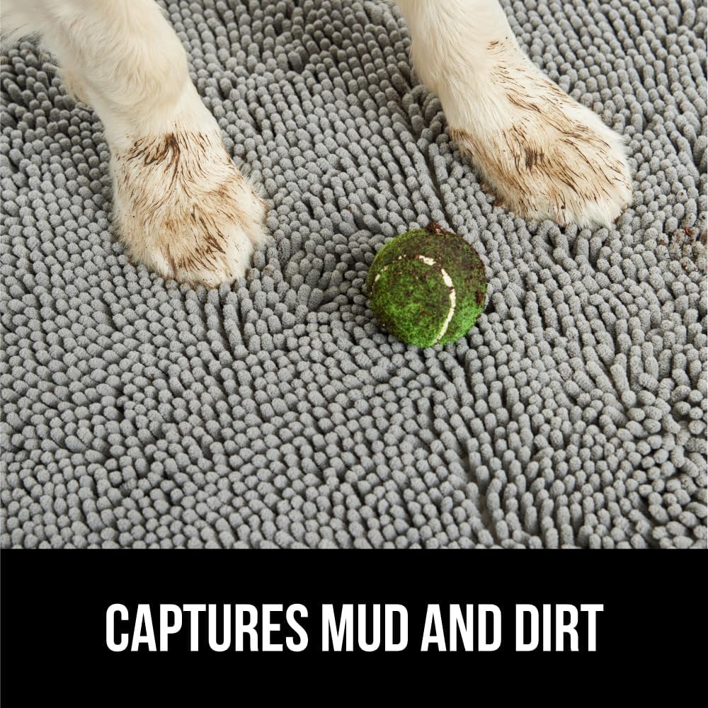 GORILLA GRIP SoakSTOPPER Dog Door Mat, Machine Washable Rug Absorbent Doormat Captures Moisture Mud Dirt, Quick Dry Soft Chenille Entryway Rugs Indoor Entrance Mats for Dog Paws, 24x17 Grey