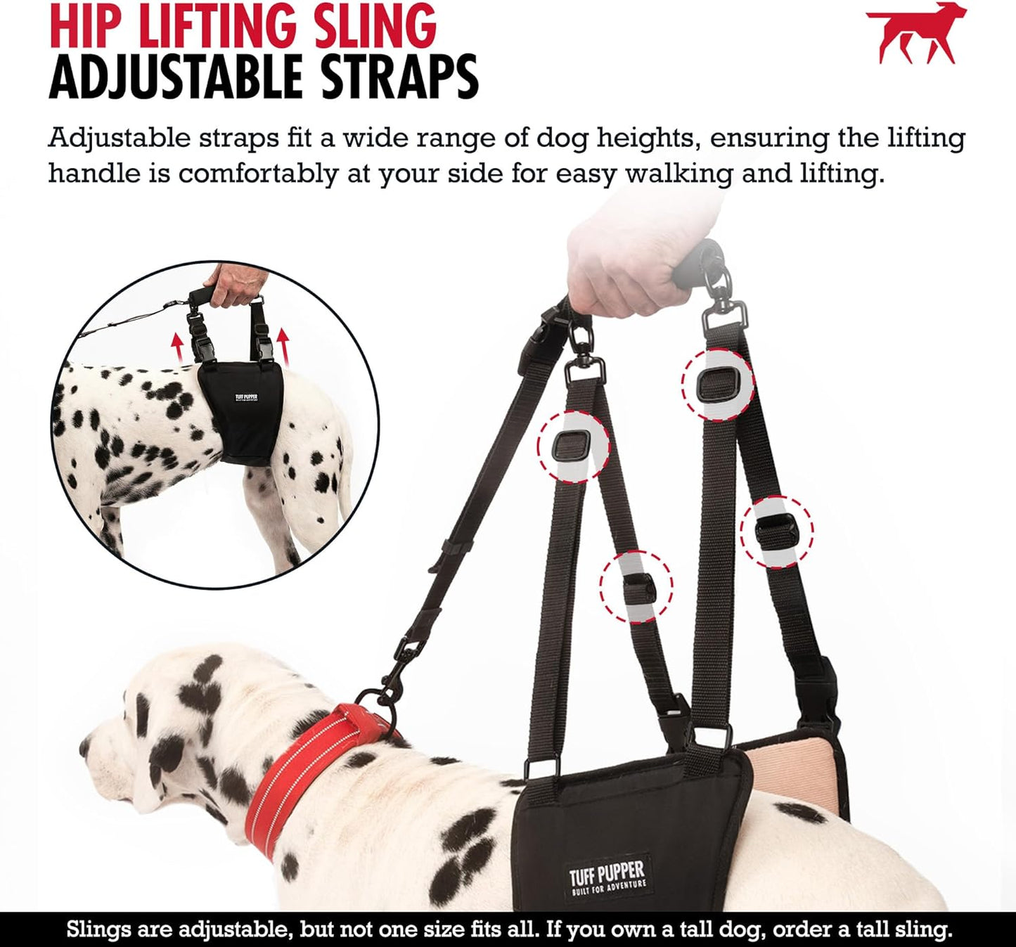 Tuff Pupper Dog Sling Hip Harness | Rear Lift Support for Senior & Injured Dogs | Adjustable Mobility Aid | Strong Padded Handle | Comfortable Design | Hip & Hind Leg Assistance (Tall, Male)