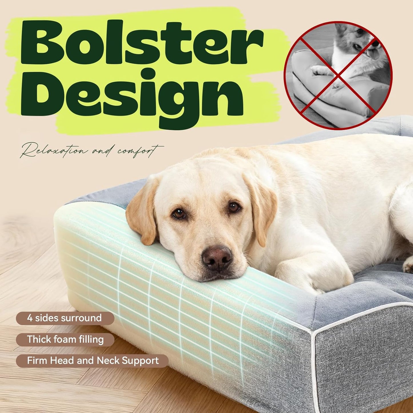 42 Inch XL Orthopedic Sofa Dog Bed for Large & Senior Dogs – Reinforced Foam Bolsters,No Collapse Support,Washable Cover,Grey