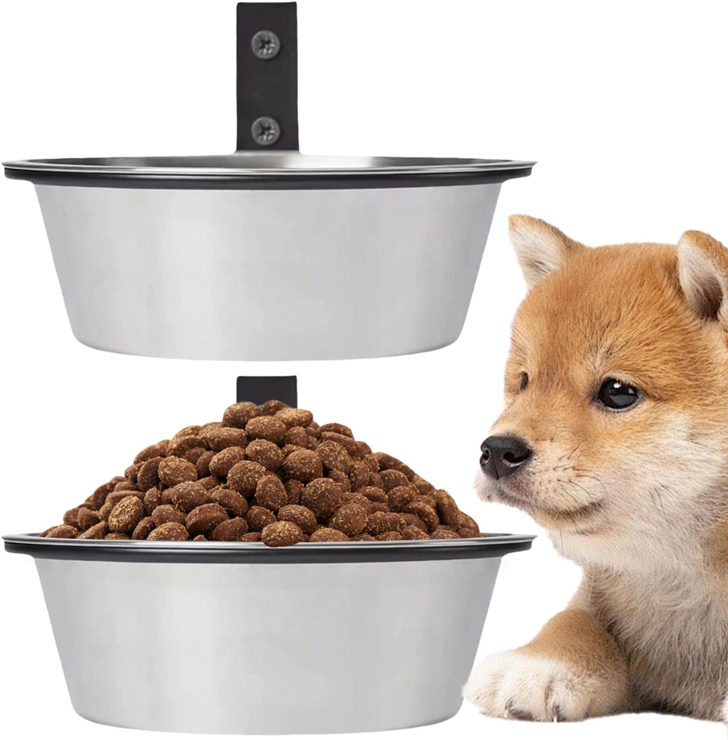 Dog Food Bowl - Wall Mount Dog Bowl Set, 2 Pieces Stainless Steel Elevated Feeder, Foldable Stand Included, Pet Supplies Spill-Proof Use, Cat Dish Puppy Bunny Feeding, Durable Easy Clean Bowls