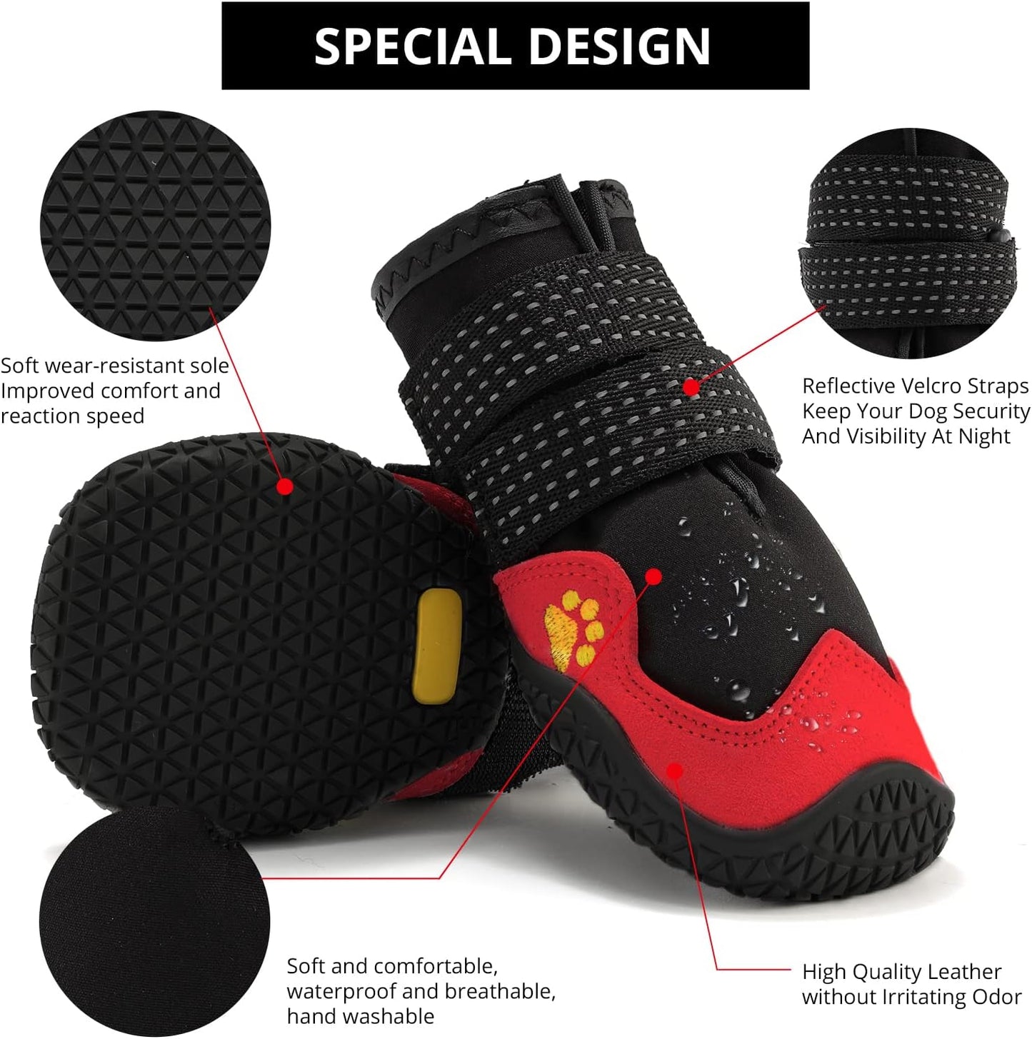 Anti-Slip Dog Snow Boots Dog Shoes for Large Dogs Dog Winter Boots Waterproof Dog Shoes with Reflective Straps Paw Protectors Dog Boots for Winter Hiking 4PCS